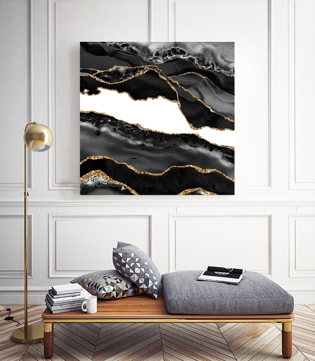 Black & Gold Agate Texture 06 by Isabel Muñoz on GIANT ART - black digital painting