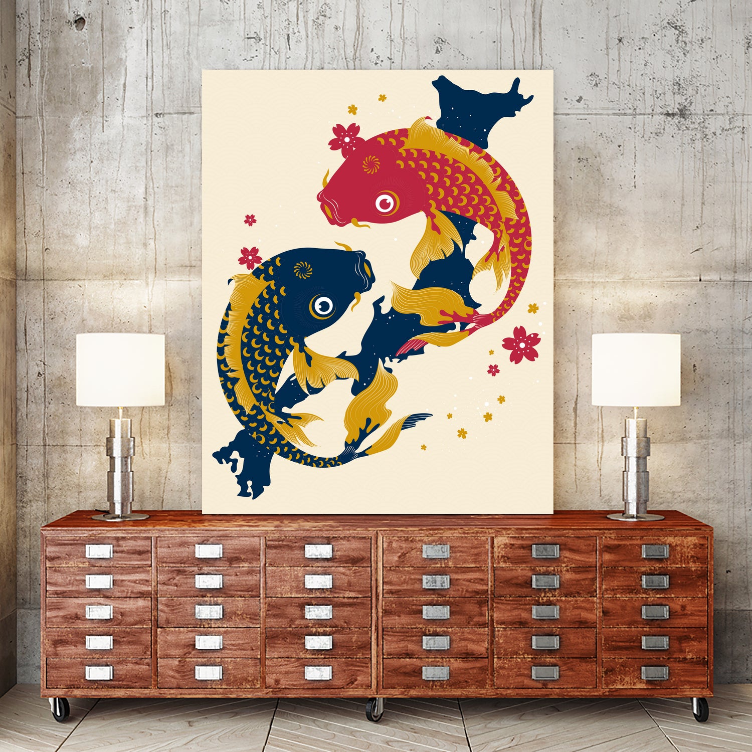 Koi Fish Japan Red Blue Illustrations by Edo Agus Setiawan on GIANT ART - yellow photo illustration