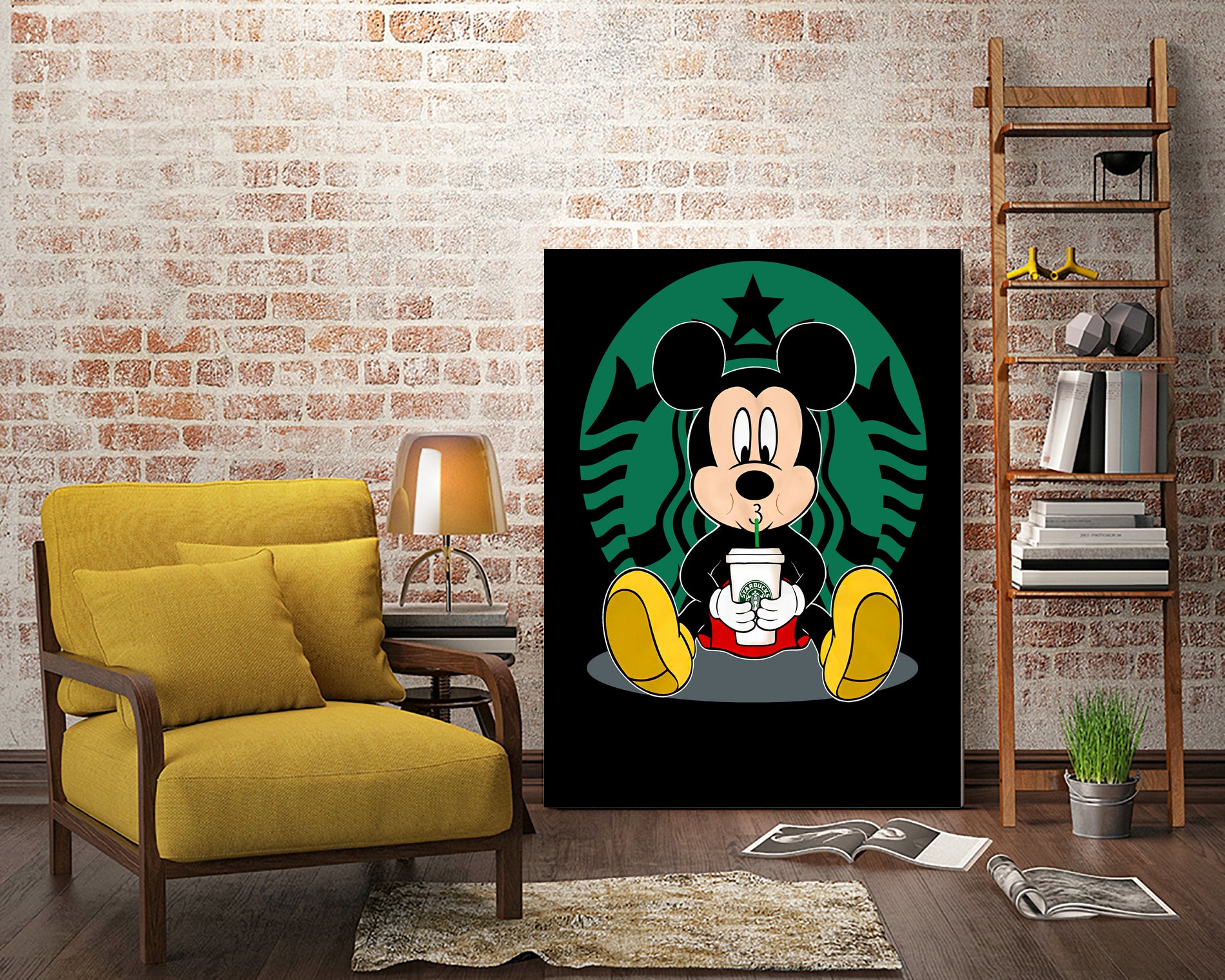 Disney Mickey Starbucks Lover by Nguyet Nguyen Thi Bich on GIANT ART - green character design