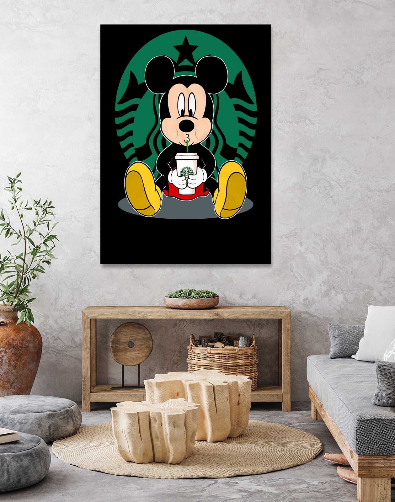Disney Mickey Starbucks Lover by Nguyet Nguyen Thi Bich on GIANT ART - green character design