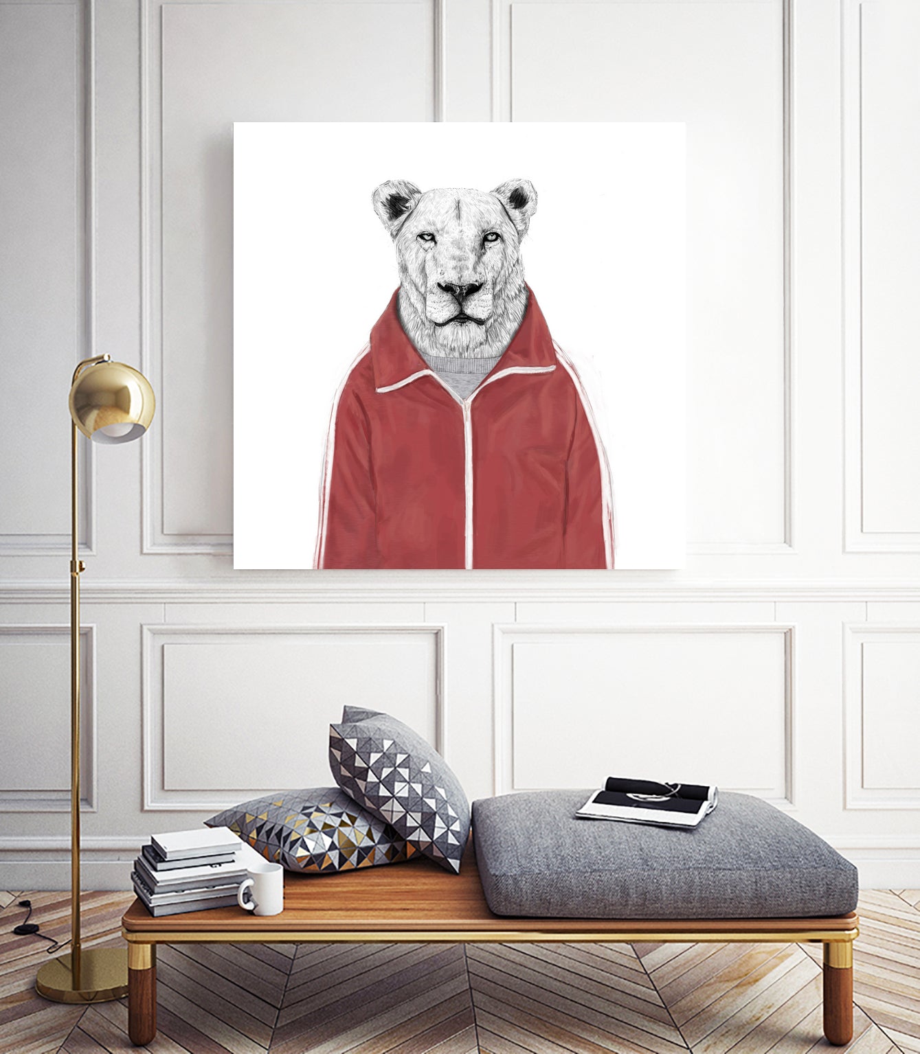 Sporty lion by Solti Balázs on GIANT ART - red digital painting