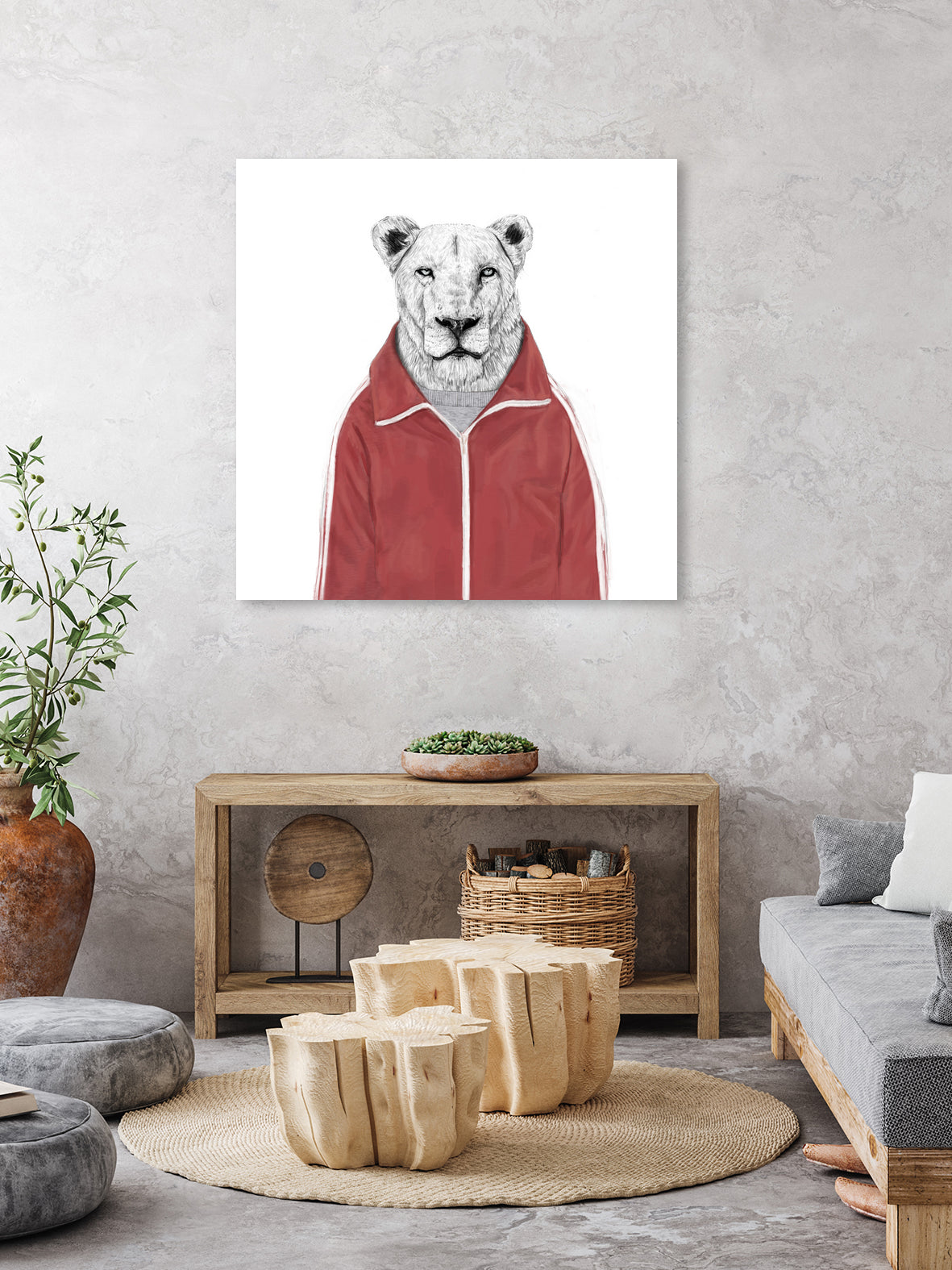Sporty lion by Solti Balázs on GIANT ART - red digital painting