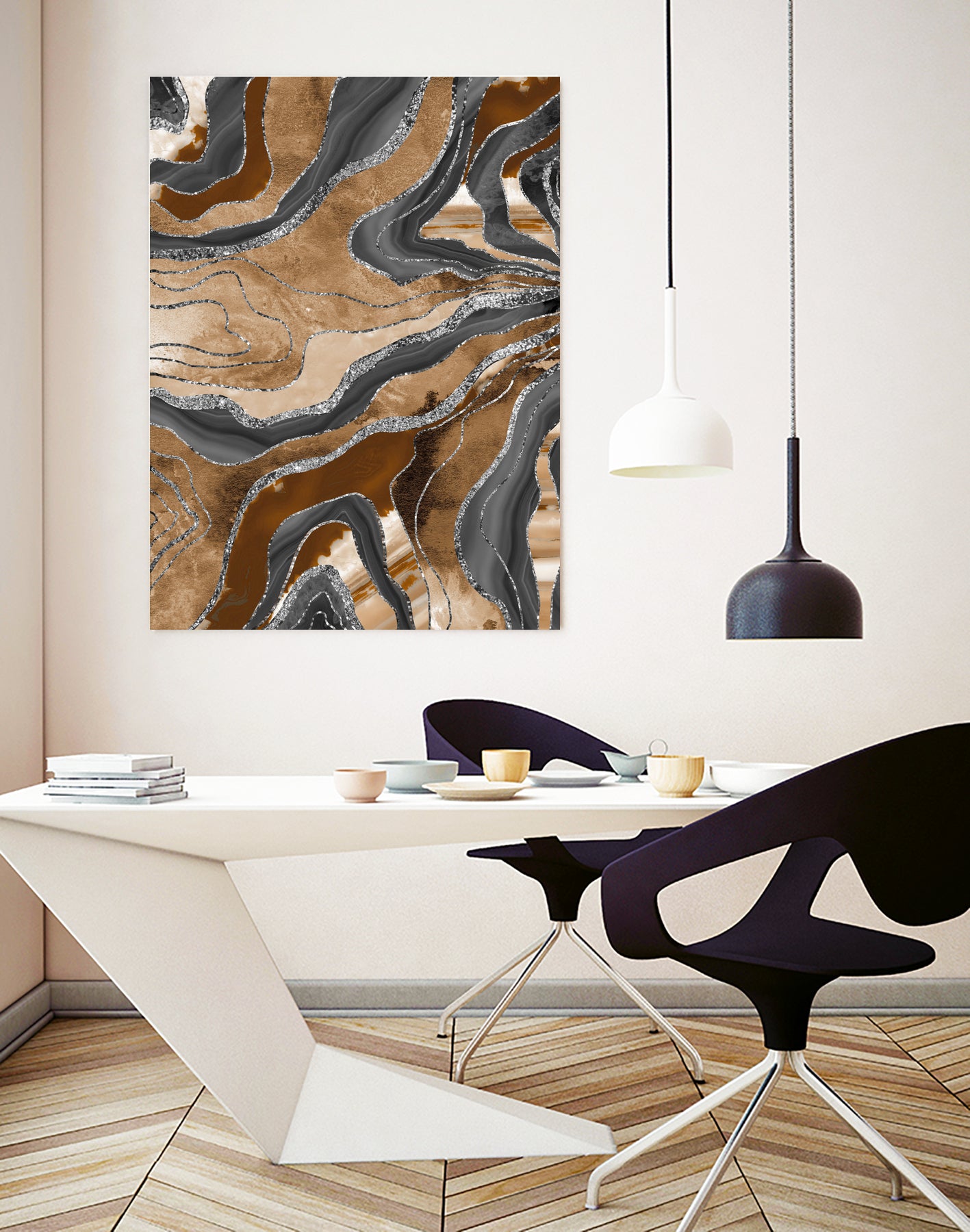 Earthy Marble Agate Silver Glitter Glam #1 (Faux Glitter) by Anita & Bella Jantz on GIANT ART - brown digital painting