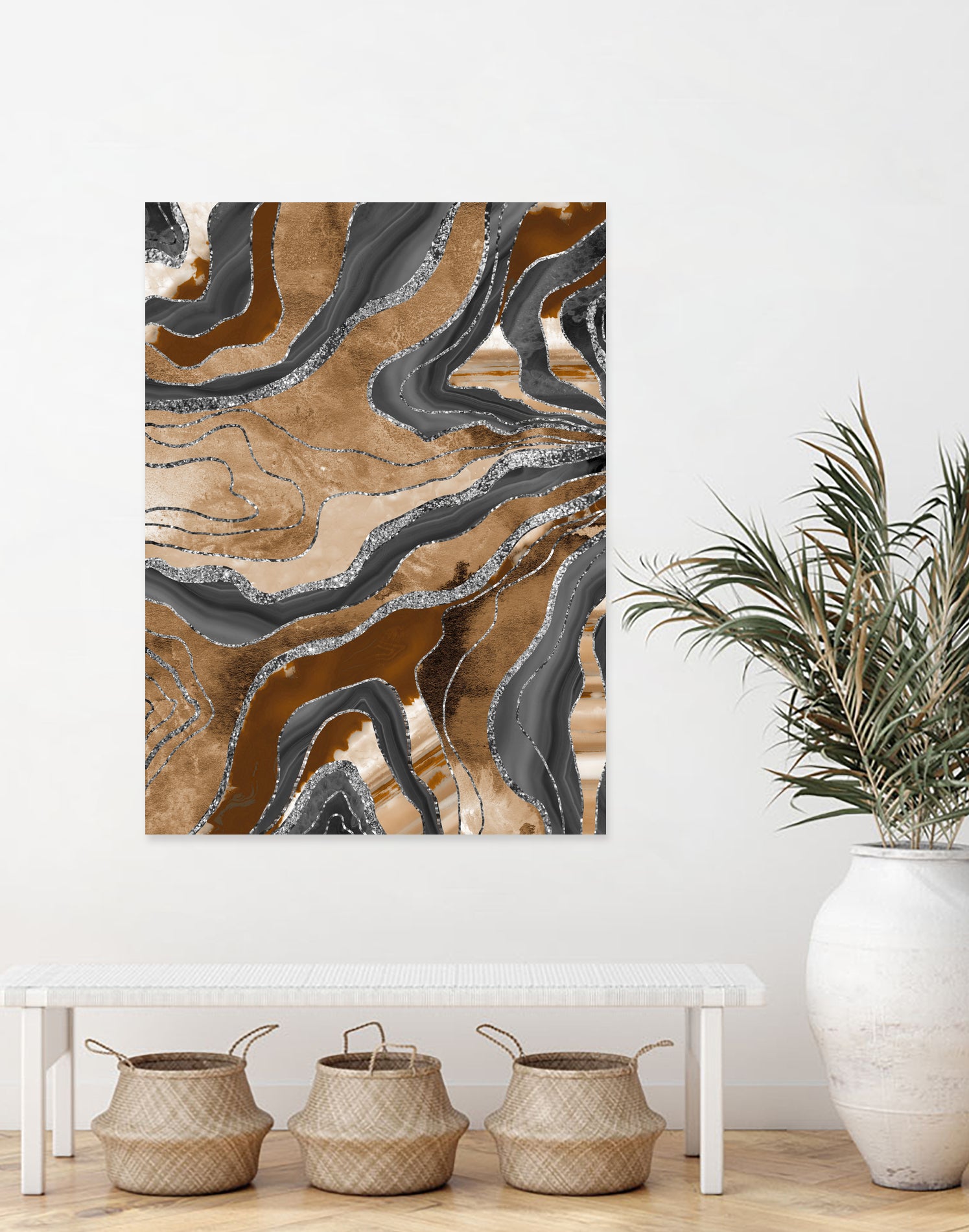 Earthy Marble Agate Silver Glitter Glam #1 (Faux Glitter) by Anita & Bella Jantz on GIANT ART - brown digital painting