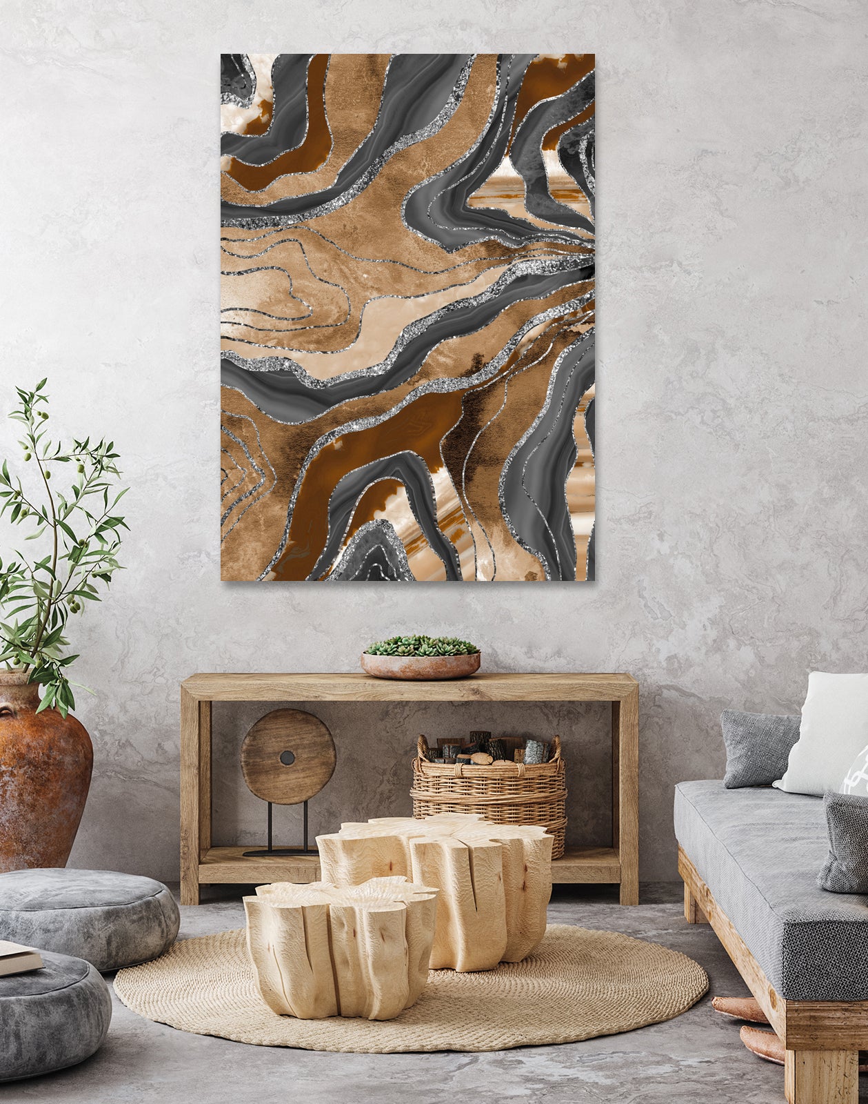 Earthy Marble Agate Silver Glitter Glam #1 (Faux Glitter) by Anita & Bella Jantz on GIANT ART - brown digital painting
