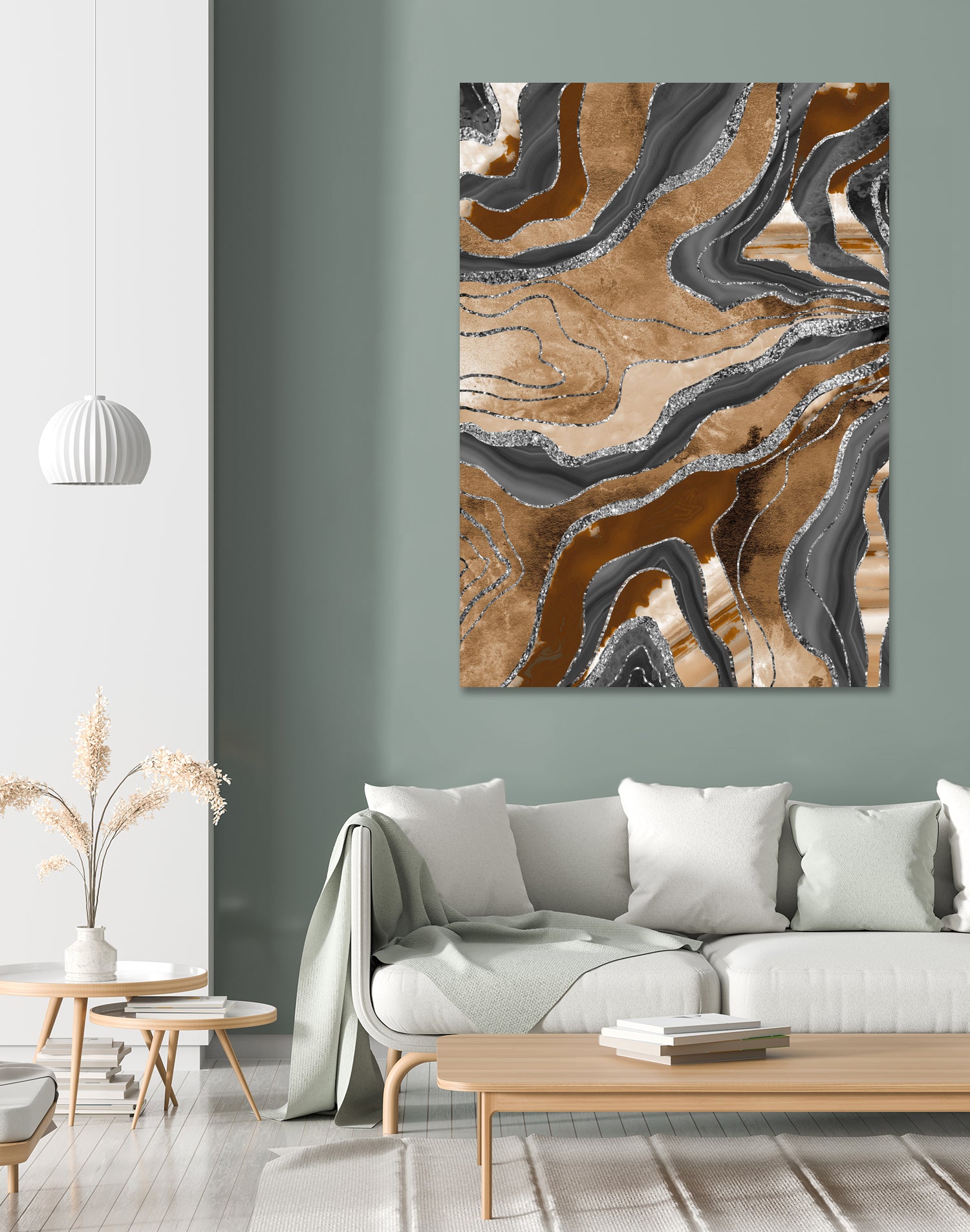 Earthy Marble Agate Silver Glitter Glam #1 (Faux Glitter) by Anita & Bella Jantz on GIANT ART - brown digital painting