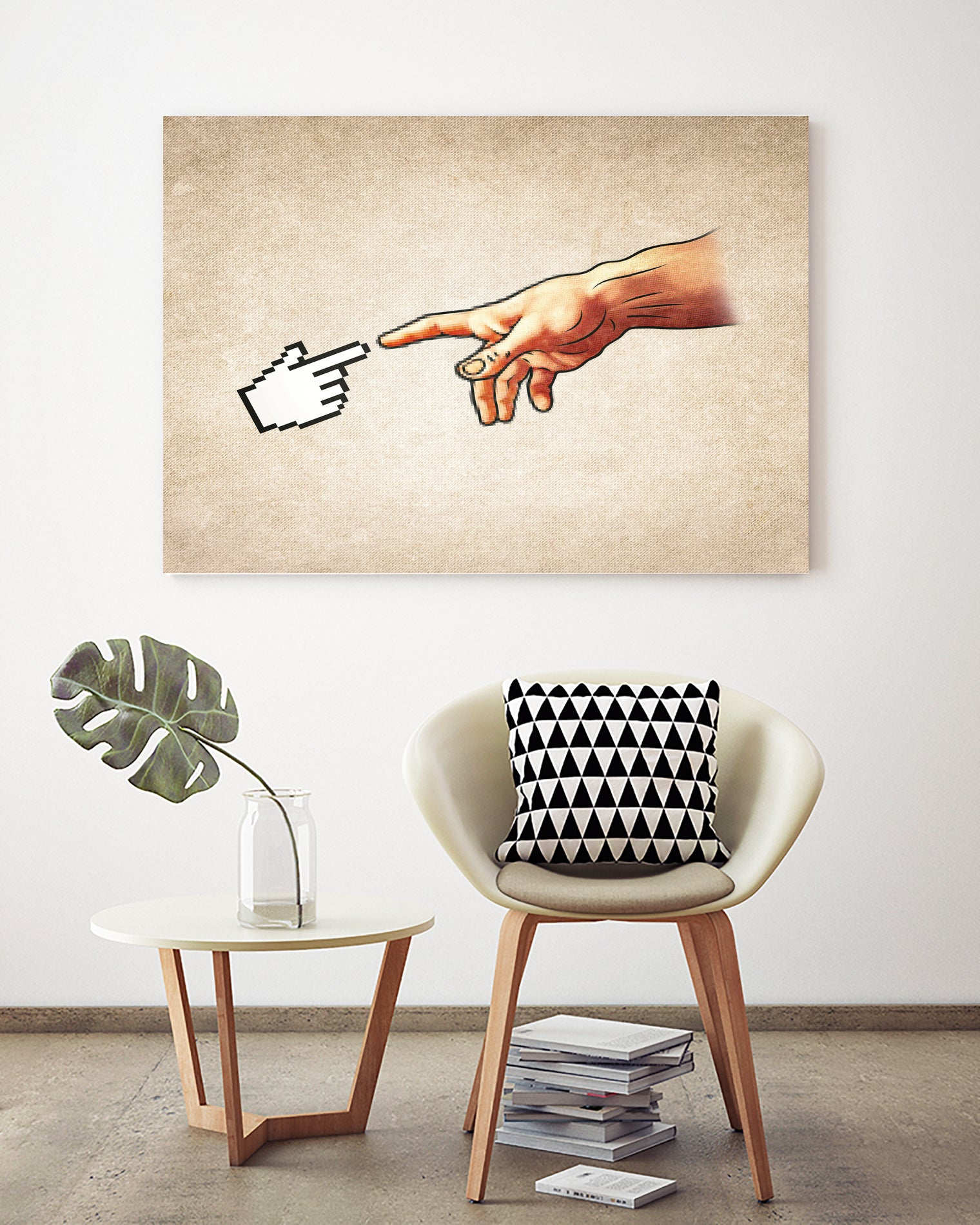 Funny 8bit Nerd & Geek Humor (Creation of Adam Parody) by Philipp Rietz on GIANT ART - yellow vector illustration