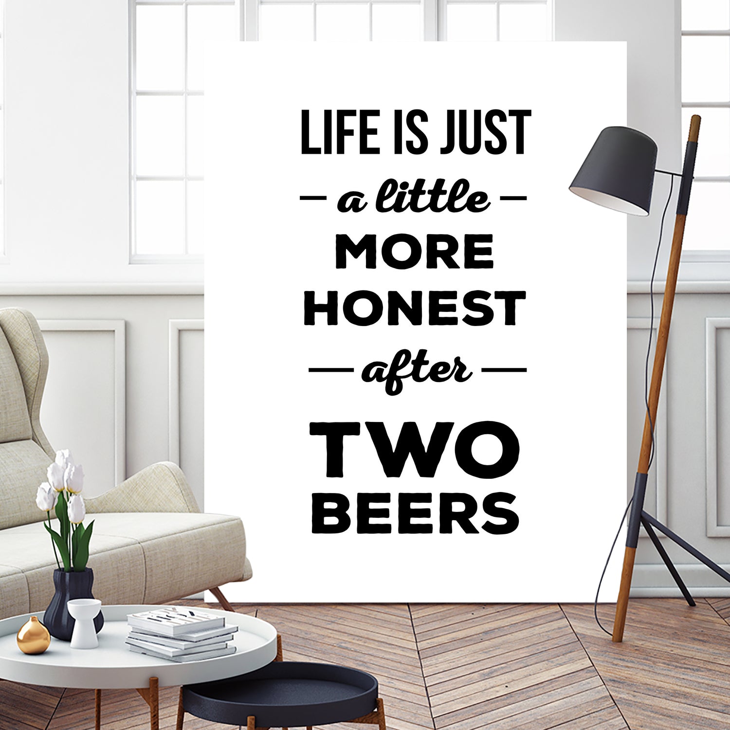 Life is just a little more honest after two beers by Mustafa Ozeren on GIANT ART - white typography