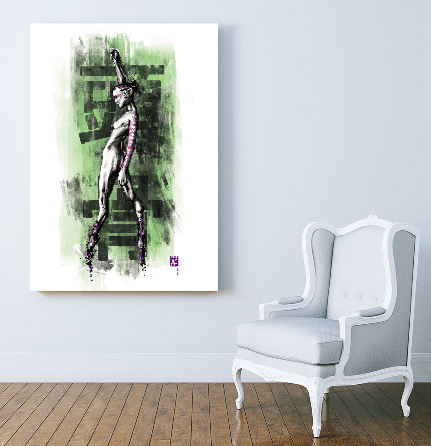GreenSkull (Naked Ballerina No1) by Radoslav Karanović on GIANT ART - green digital drawing