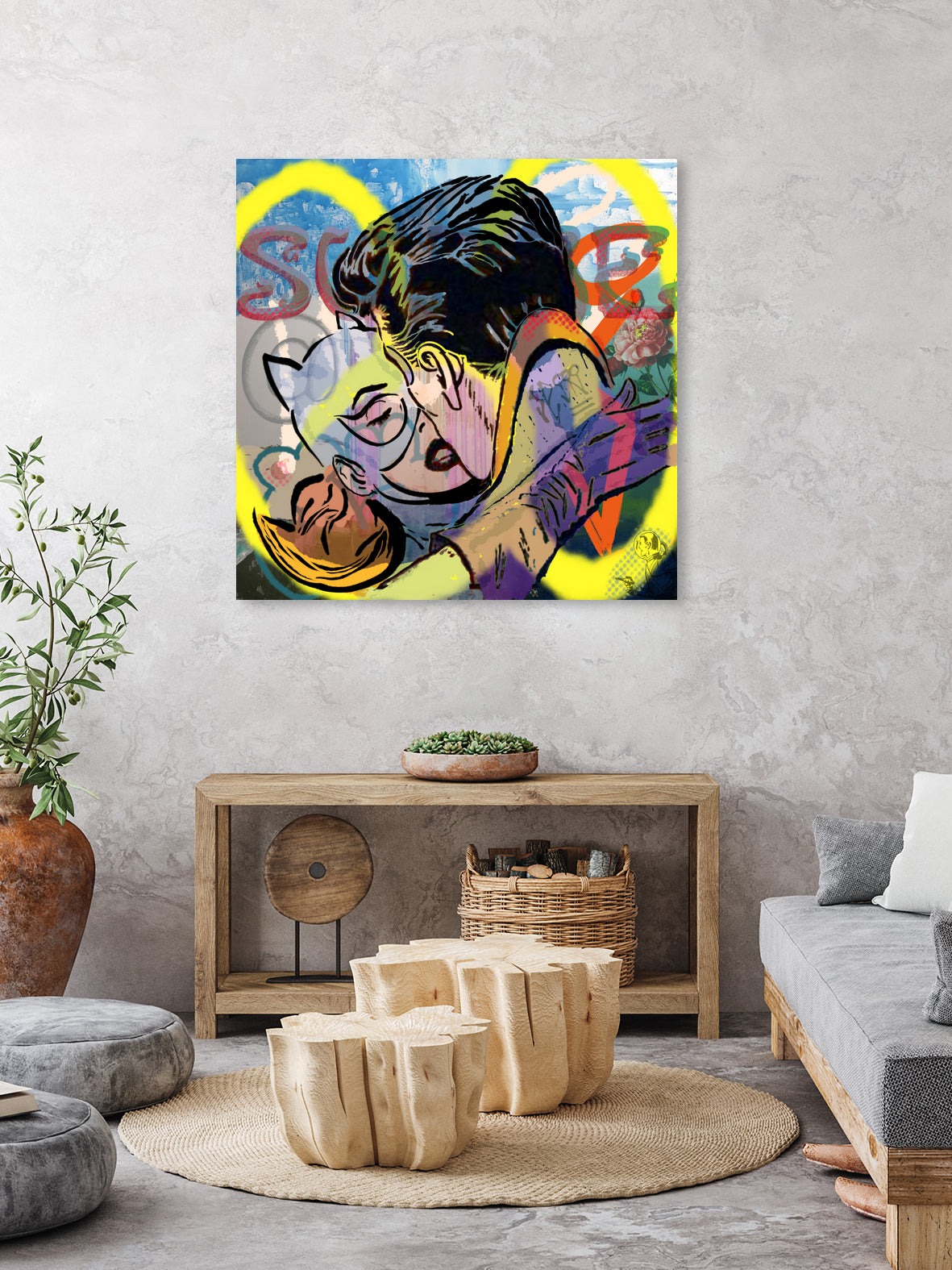 Kiss _Superheroes_Neon yellow_graffiti by TULIO ALMEIDA on GIANT ART - yellow digital painting