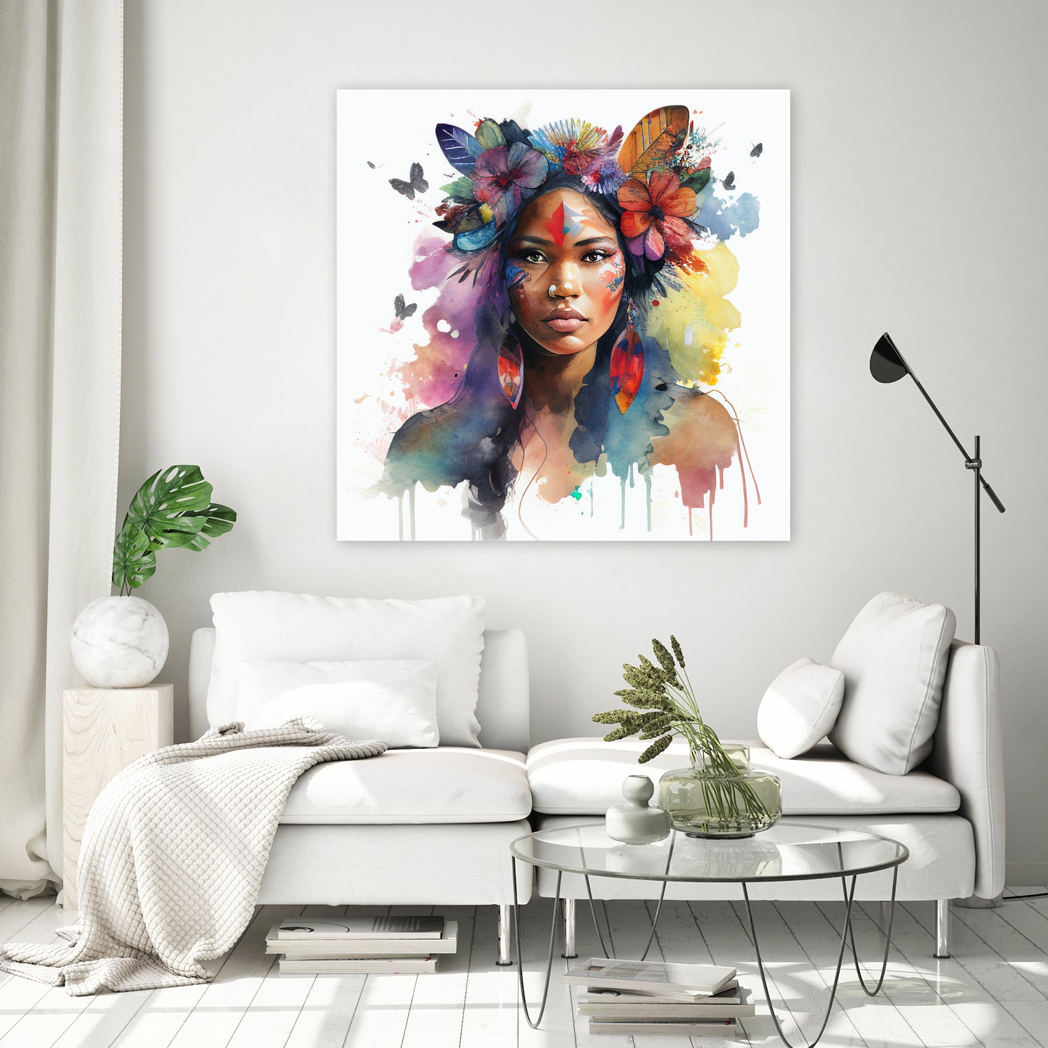 Watercolor Floral Indian Native Woman #1 by Isabel Cerdá Muñoz on GIANT ART - brown digital painting