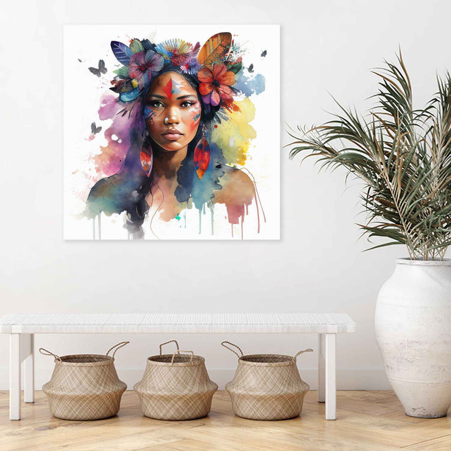 Watercolor Floral Indian Native Woman #1 by Isabel Cerdá Muñoz on GIANT ART - brown digital painting