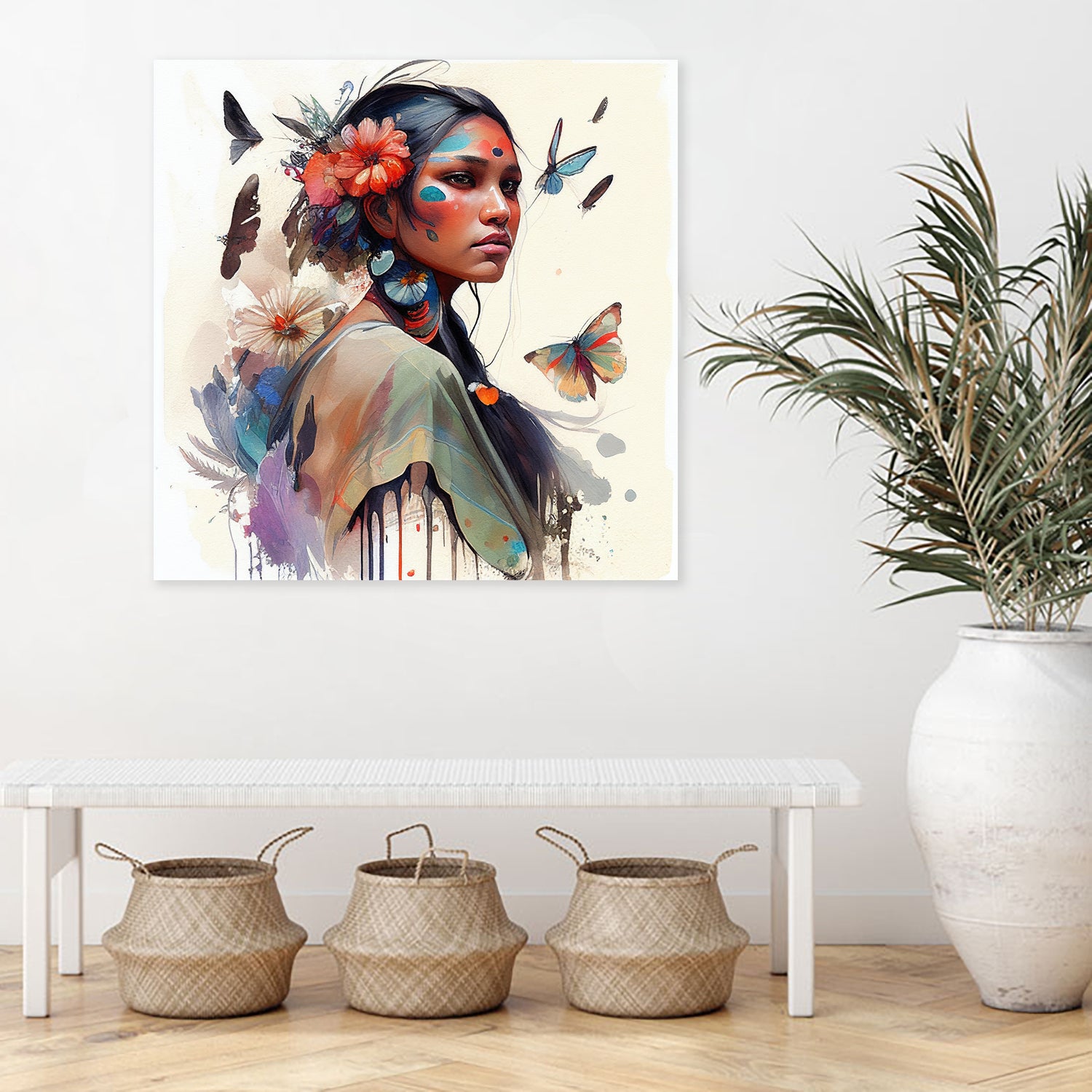 Watercolor Floral Indian Native Woman #3 by Isabel Cerdá Muñoz on GIANT ART - brown digital painting