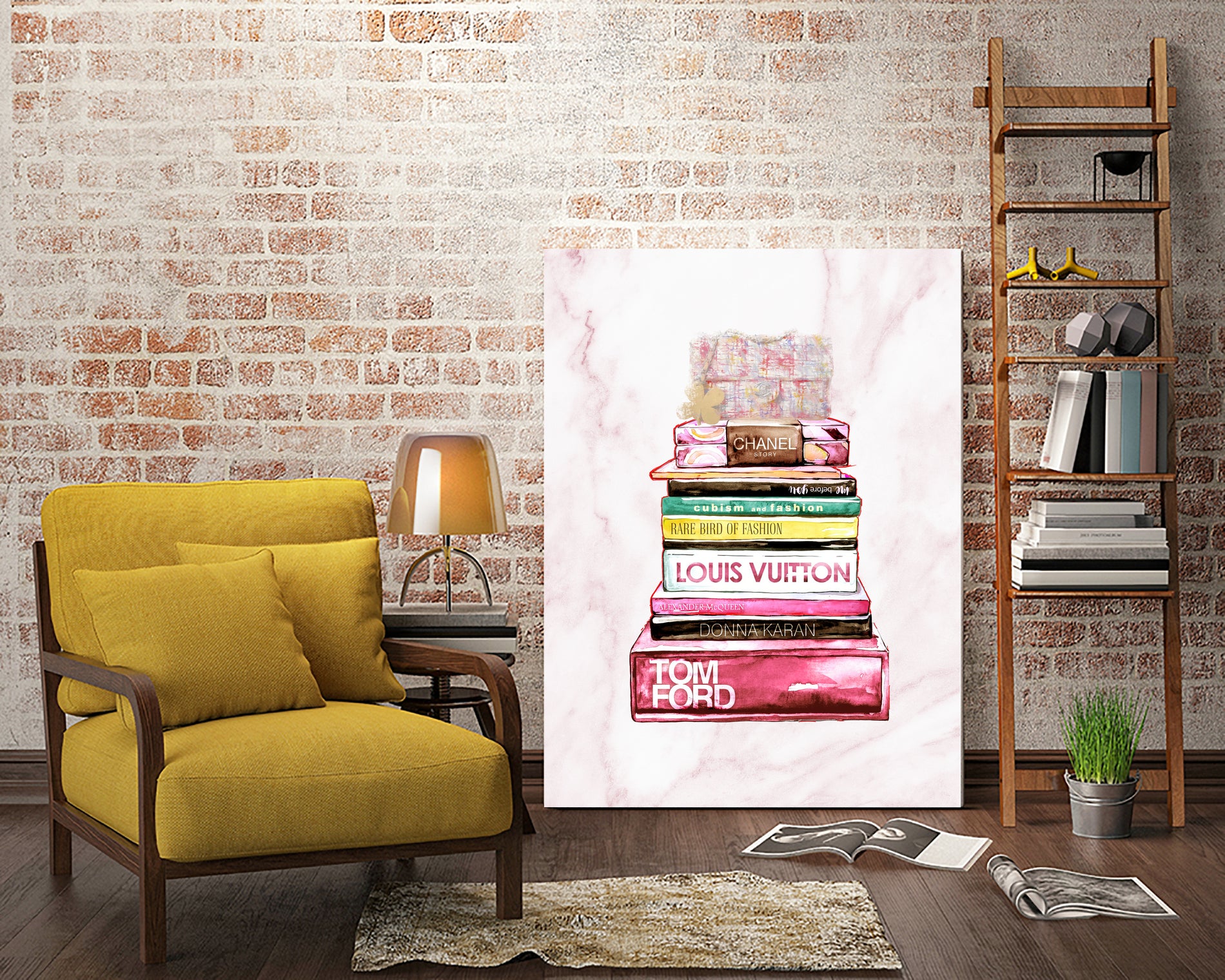stack of fashion books and a gucci bag by miguel angel romero franco on GIANT ART - pink digital drawing
