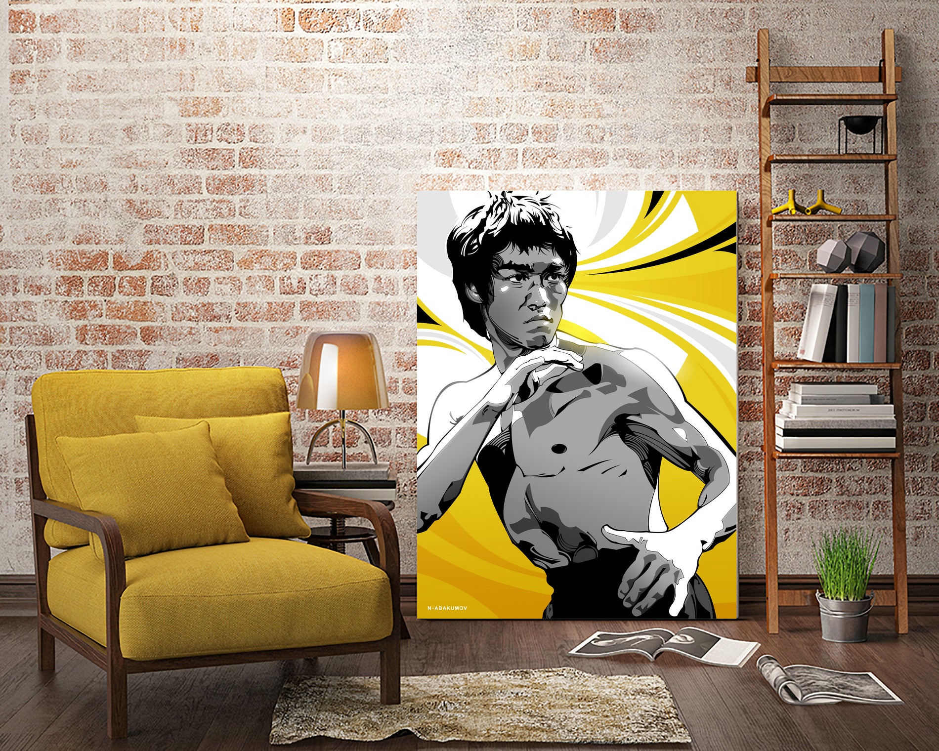 Bruce Lee by Nikita Abakumov on GIANT ART - yellow vector illustration