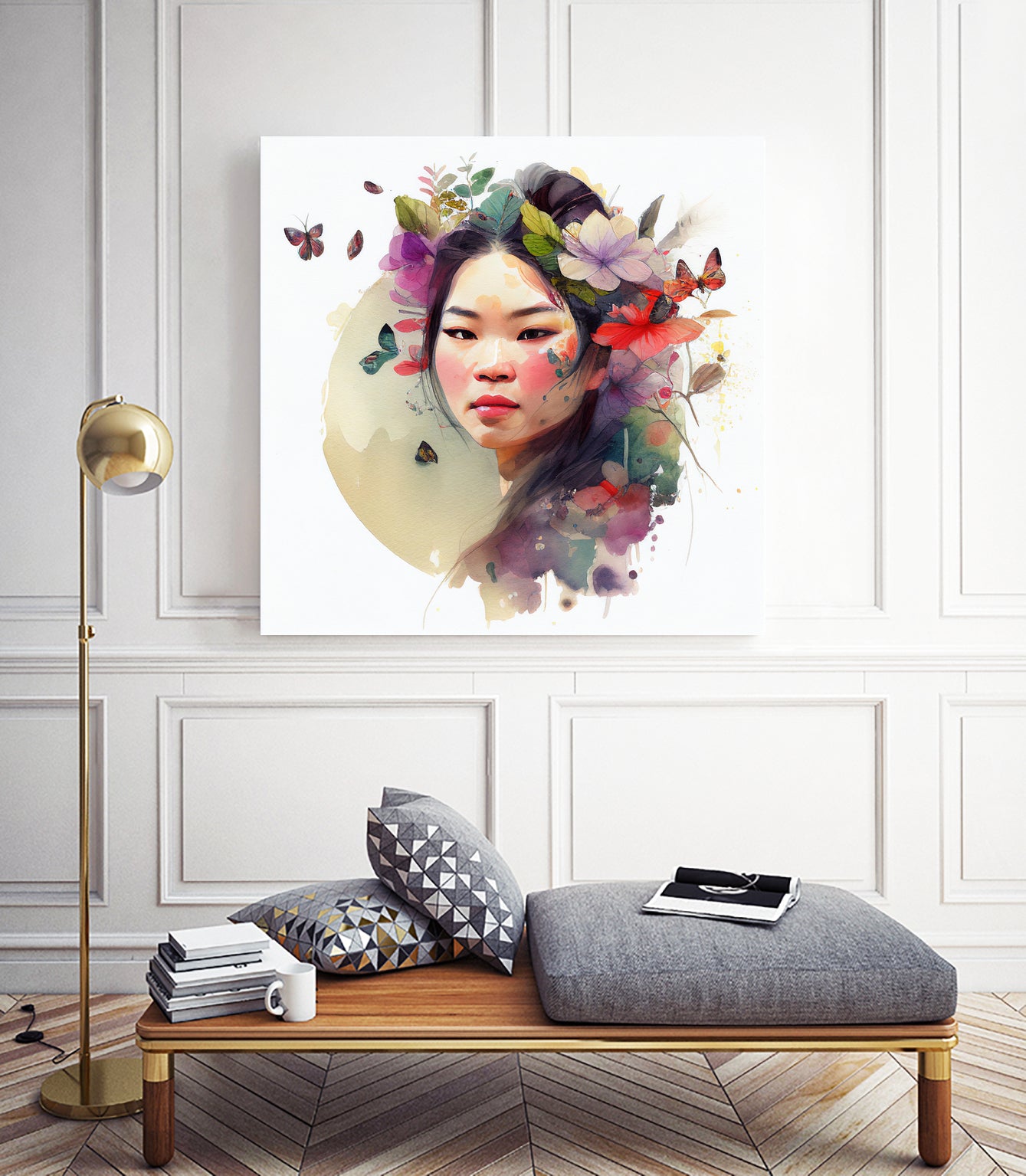 Watercolor Floral Asian Woman #3 by Isabel Cerdá Muñoz on GIANT ART - green digital painting