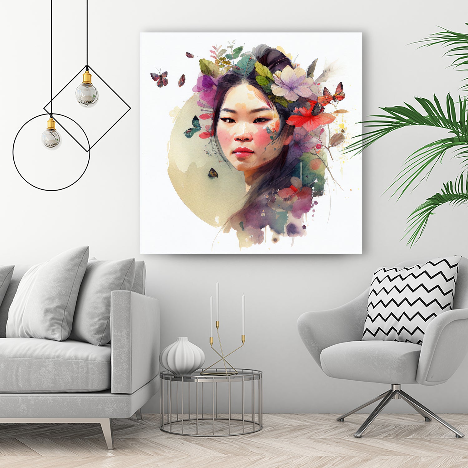 Watercolor Floral Asian Woman #3 by Isabel Cerdá Muñoz on GIANT ART - green digital painting