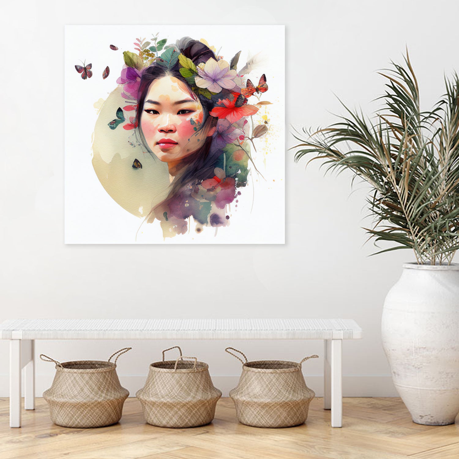 Watercolor Floral Asian Woman #3 by Isabel Cerdá Muñoz on GIANT ART - green digital painting