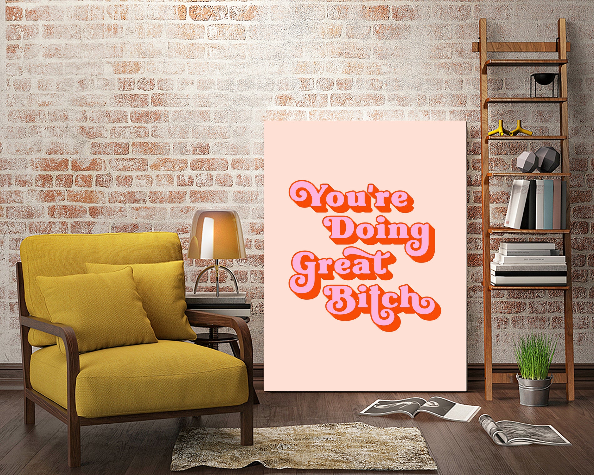 You're doing great Bitch (pink and red) by Amarinder Saggu on GIANT ART - pink typography