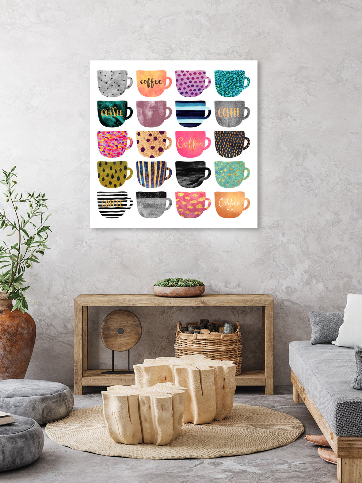 Pretty Coffee Cups by Elisabeth Fredriksson on GIANT ART - pink mixed media