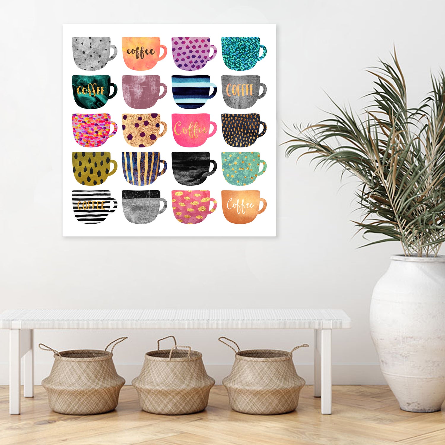 Pretty Coffee Cups by Elisabeth Fredriksson on GIANT ART - pink mixed media