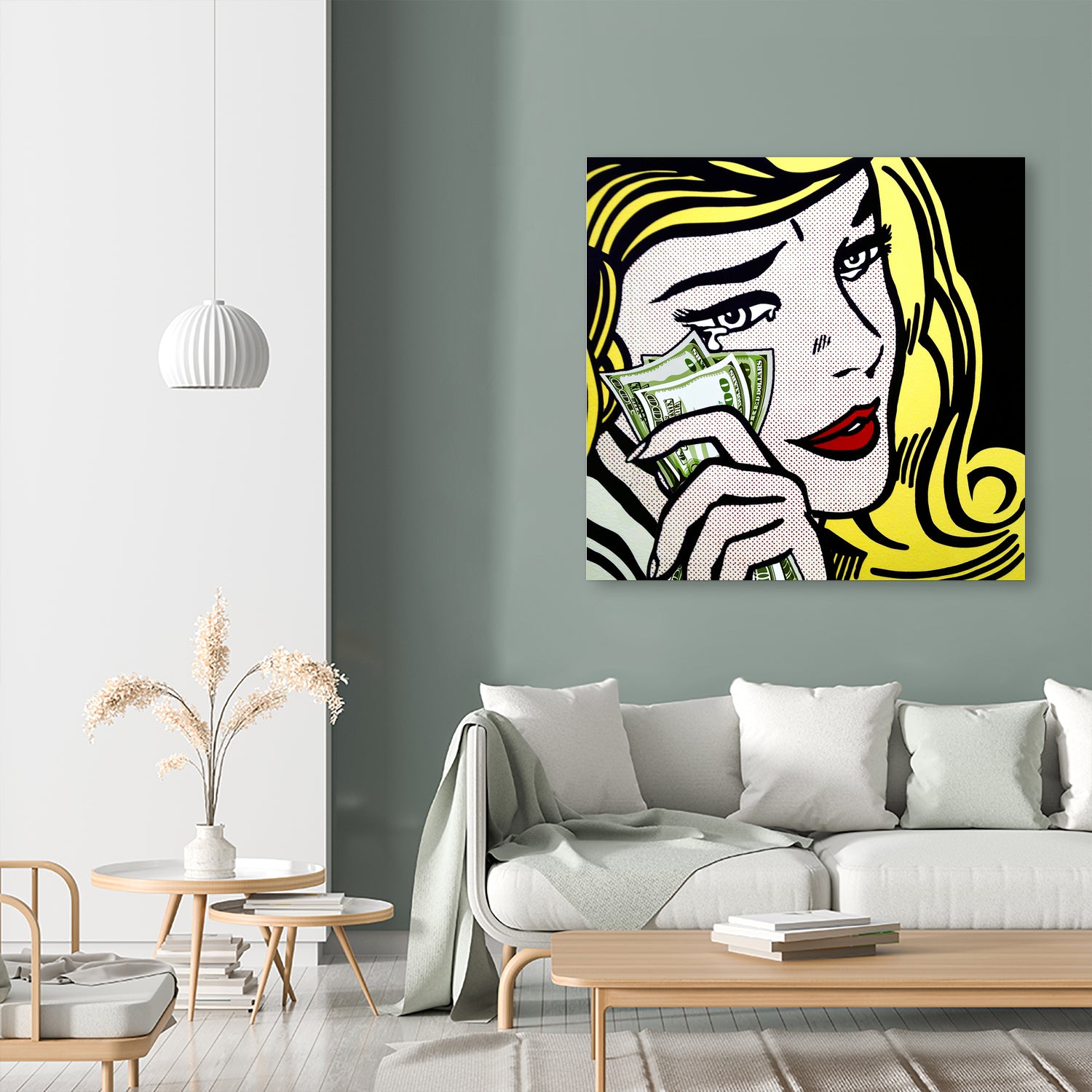 Crying Girl wipes tears by money by Artem Avetisyan on GIANT ART - yellow digital drawing