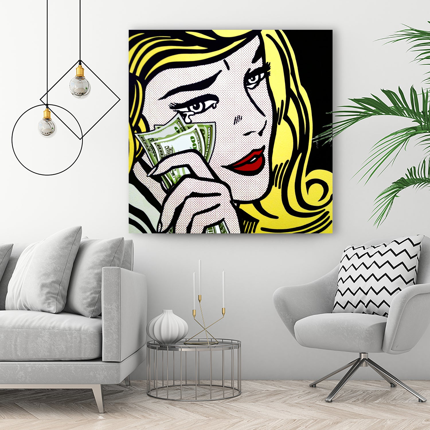 Crying Girl wipes tears by money by Artem Avetisyan on GIANT ART - yellow digital drawing
