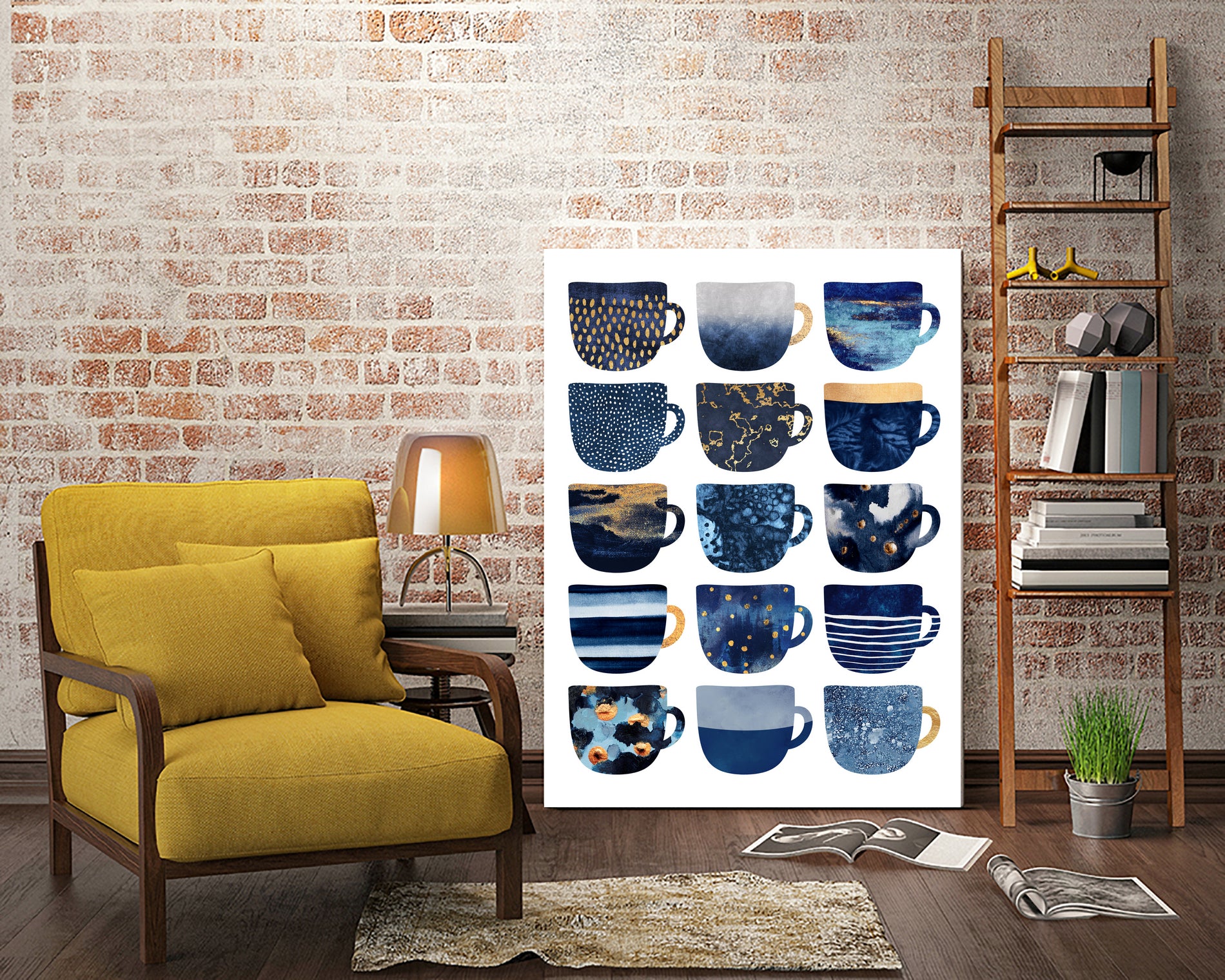Pretty Blue Coffee Cups by Elisabeth Fredriksson on GIANT ART - blue digital painting