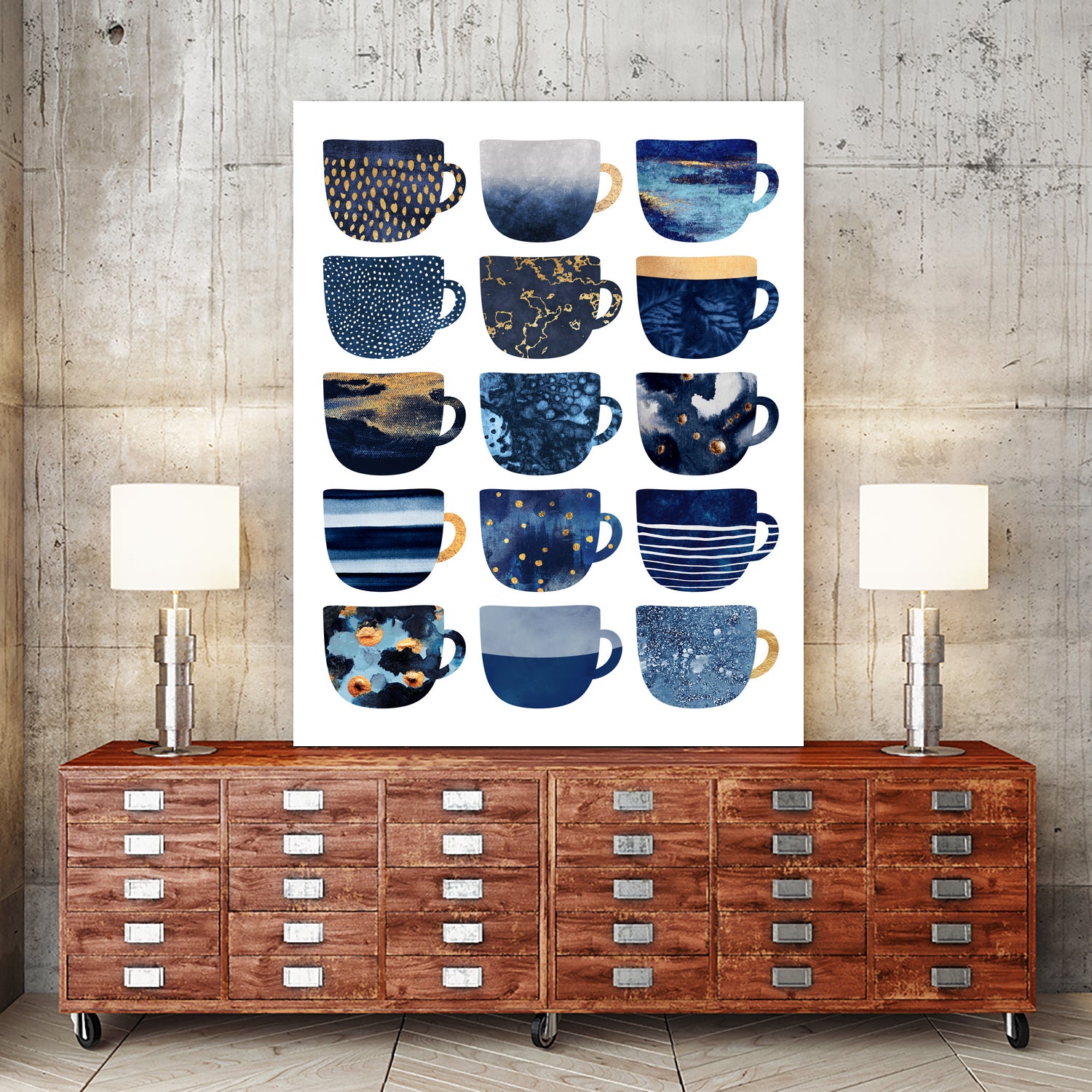 Pretty Blue Coffee Cups by Elisabeth Fredriksson on GIANT ART - blue digital painting