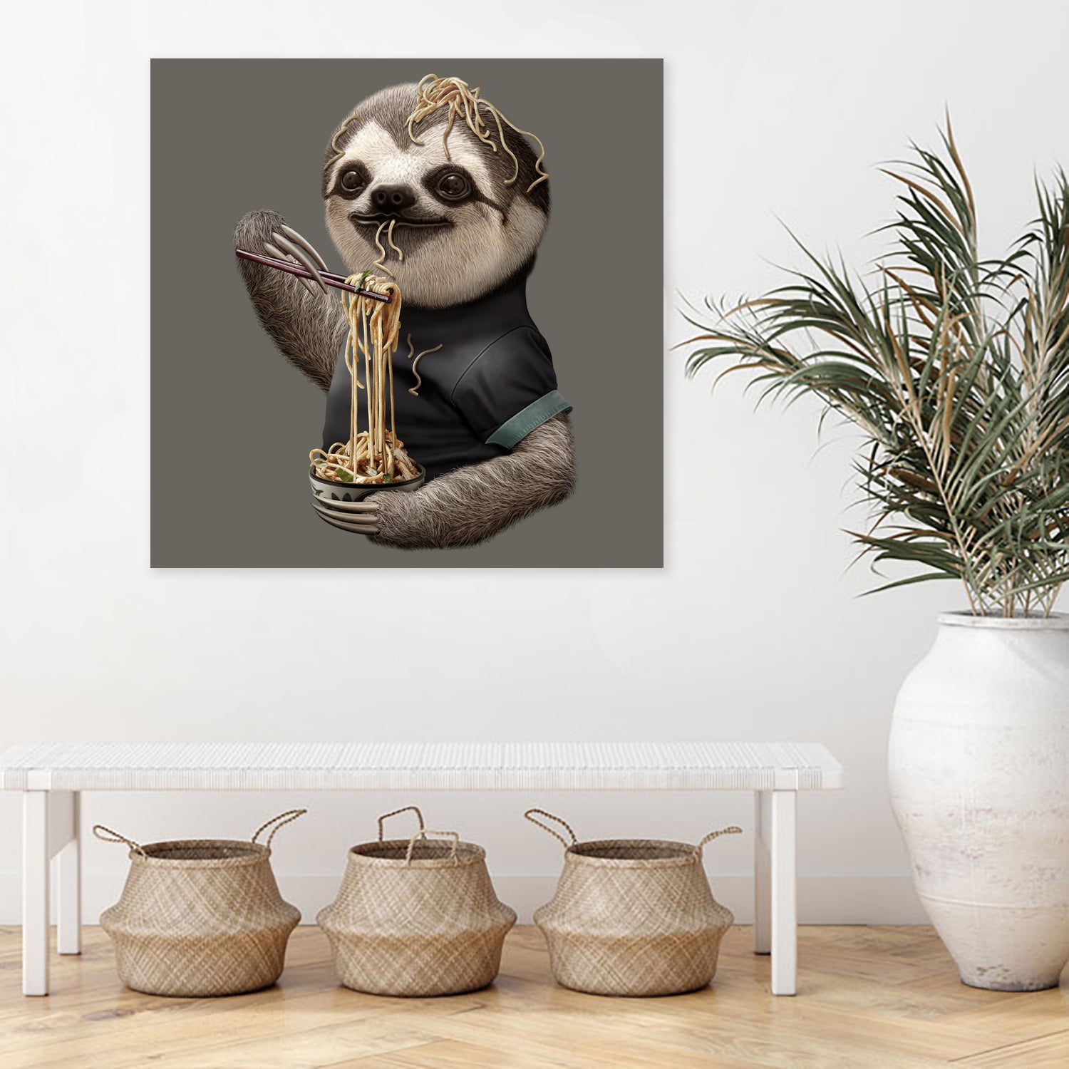 SLOTH EAT NOODLE by JUMALI KATANI on GIANT ART - gray digital drawing