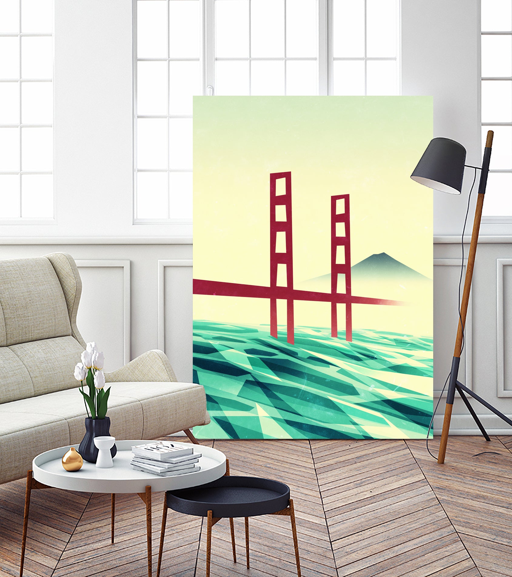 Misty day at The Golden Gate by Sjoerd Piepenbrink on GIANT ART - red vector illustration