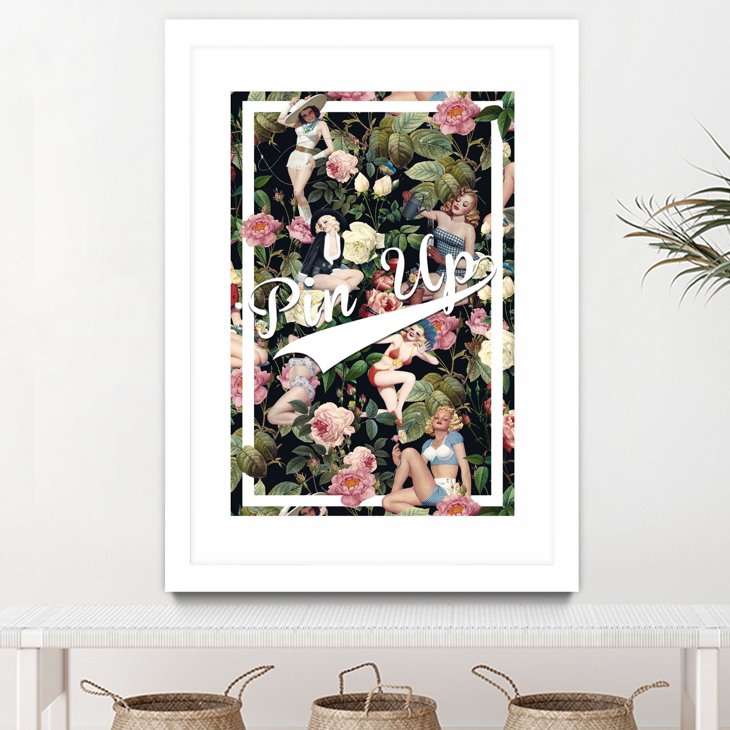 Floral and Pin Up Girls Pattern by burcu korkmazyurek on GIANT ART - black digital painting