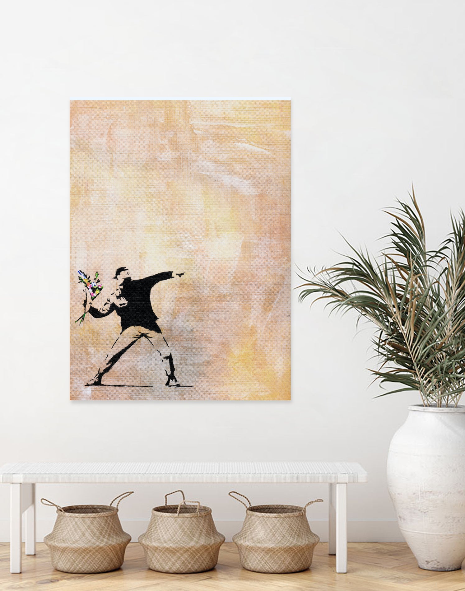 Banksy's Love is in the Air by Jose Bueras on GIANT ART - yellow digital drawing