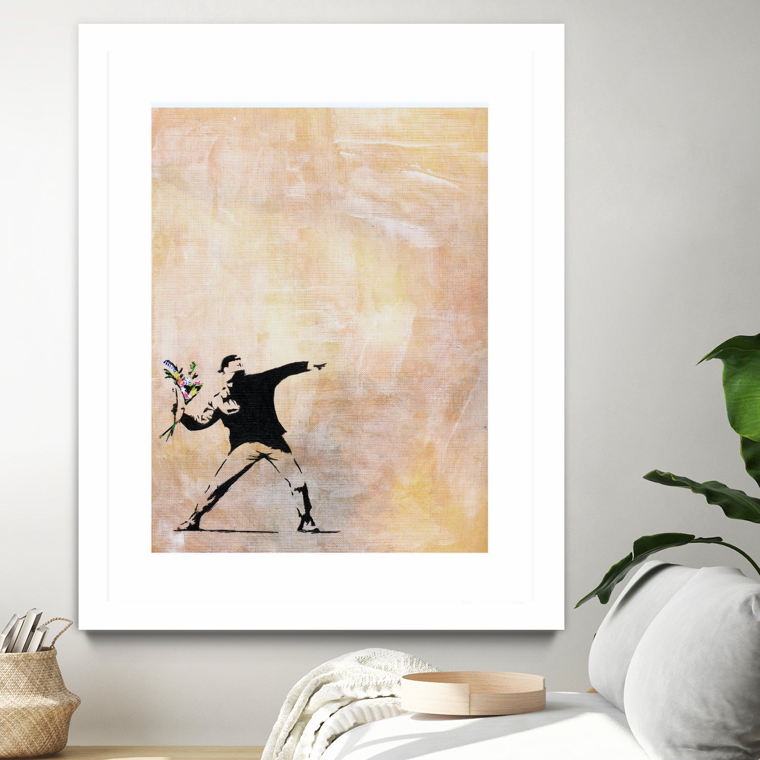 Banksy's Love is in the Air by Jose Bueras on GIANT ART - yellow digital drawing