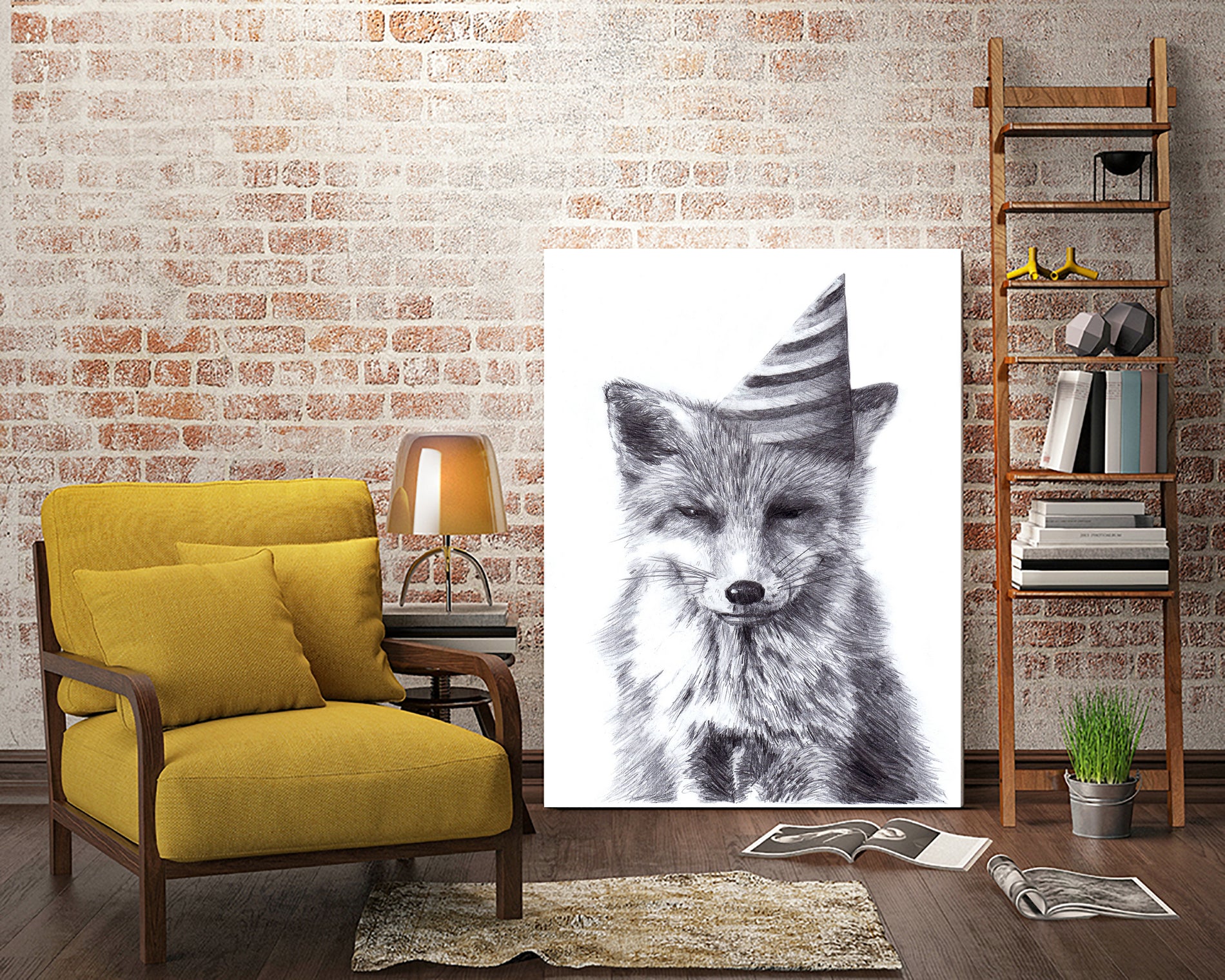 Party Fox by Kareena Harris on GIANT ART - black mixed media