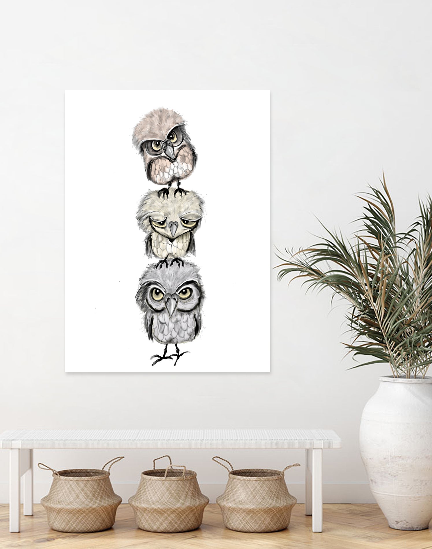 Owl Totæm by Mia Møller on GIANT ART - white digital drawing