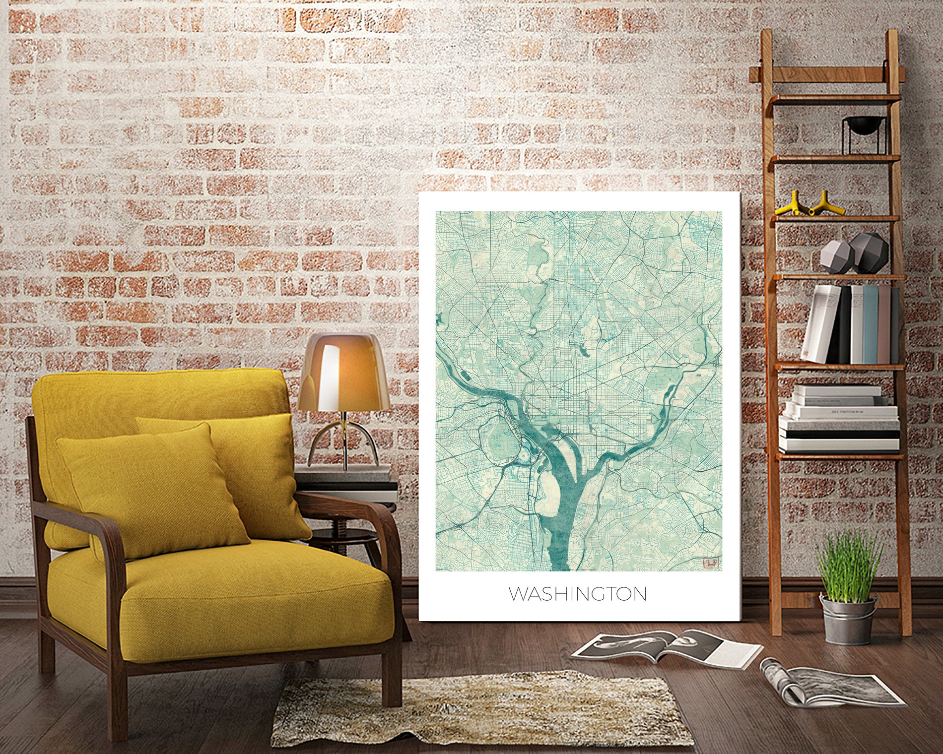 Washington Map Blue by Hubert Roguski on GIANT ART - blue digital painting