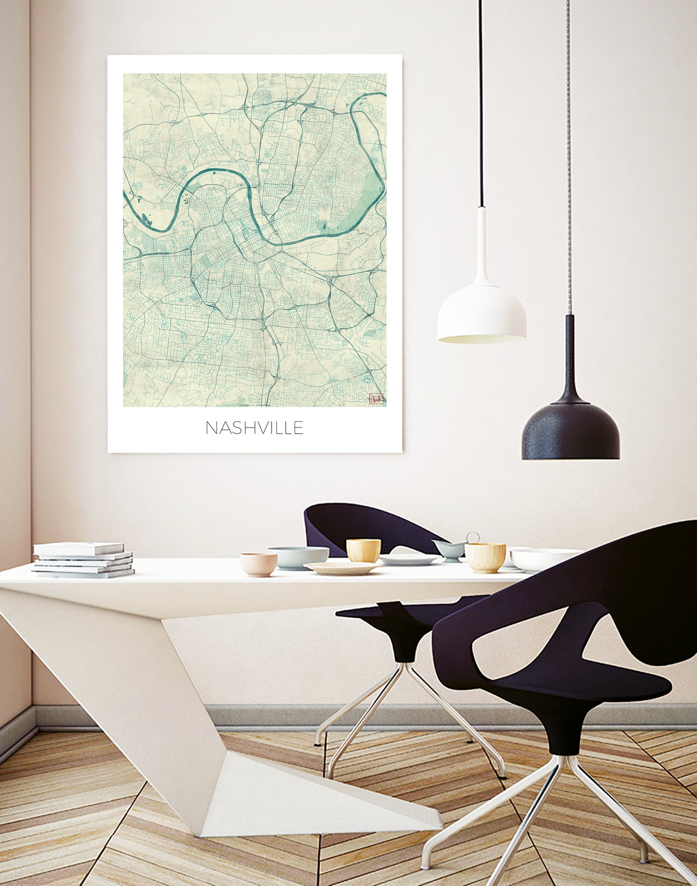 Nashville Map Blue by Hubert Roguski on GIANT ART - blue digital painting