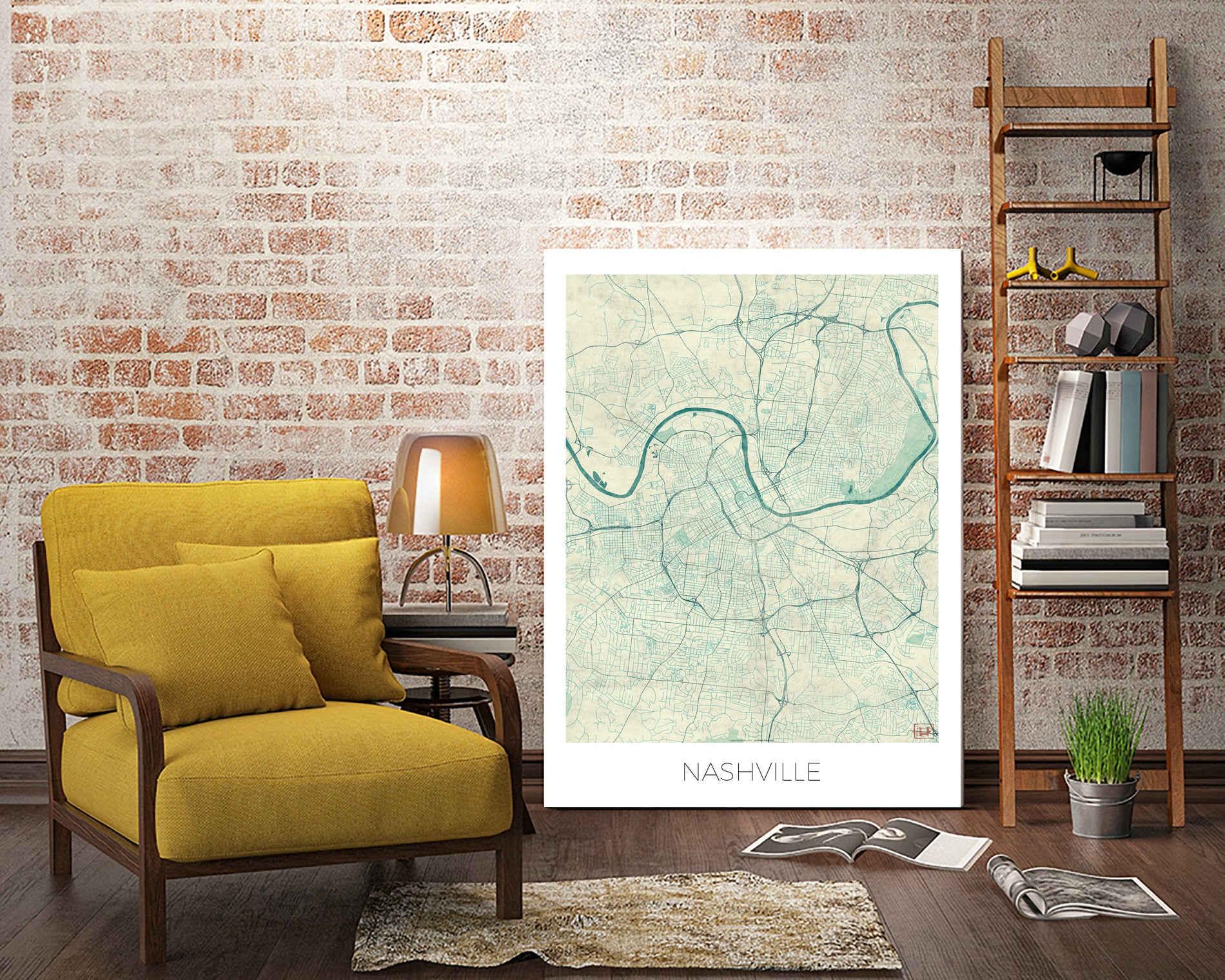 Nashville Map Blue by Hubert Roguski on GIANT ART - blue digital painting