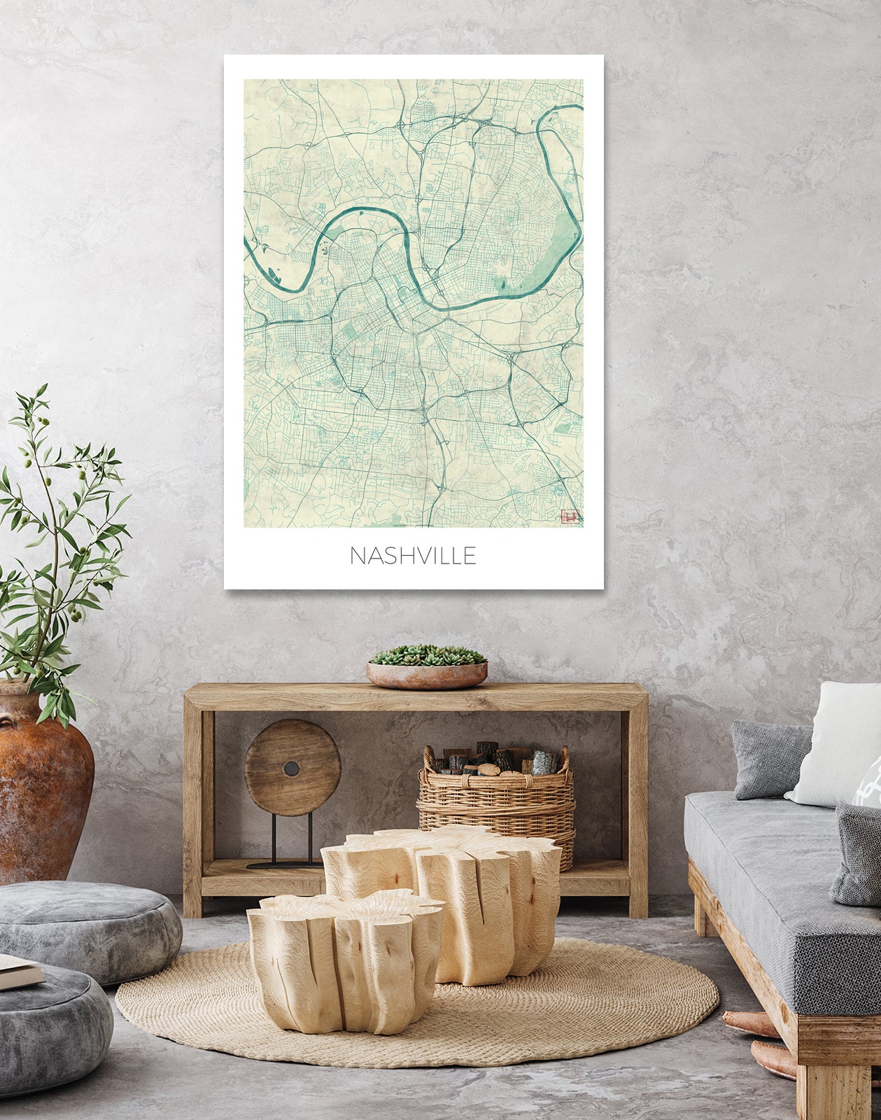 Nashville Map Blue by Hubert Roguski on GIANT ART - blue digital painting