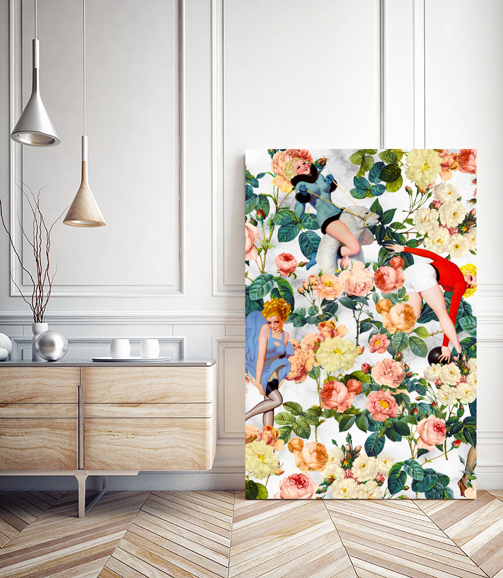 Floral and Pin Up Girls II Pattern by burcu korkmazyurek on GIANT ART - white digital painting