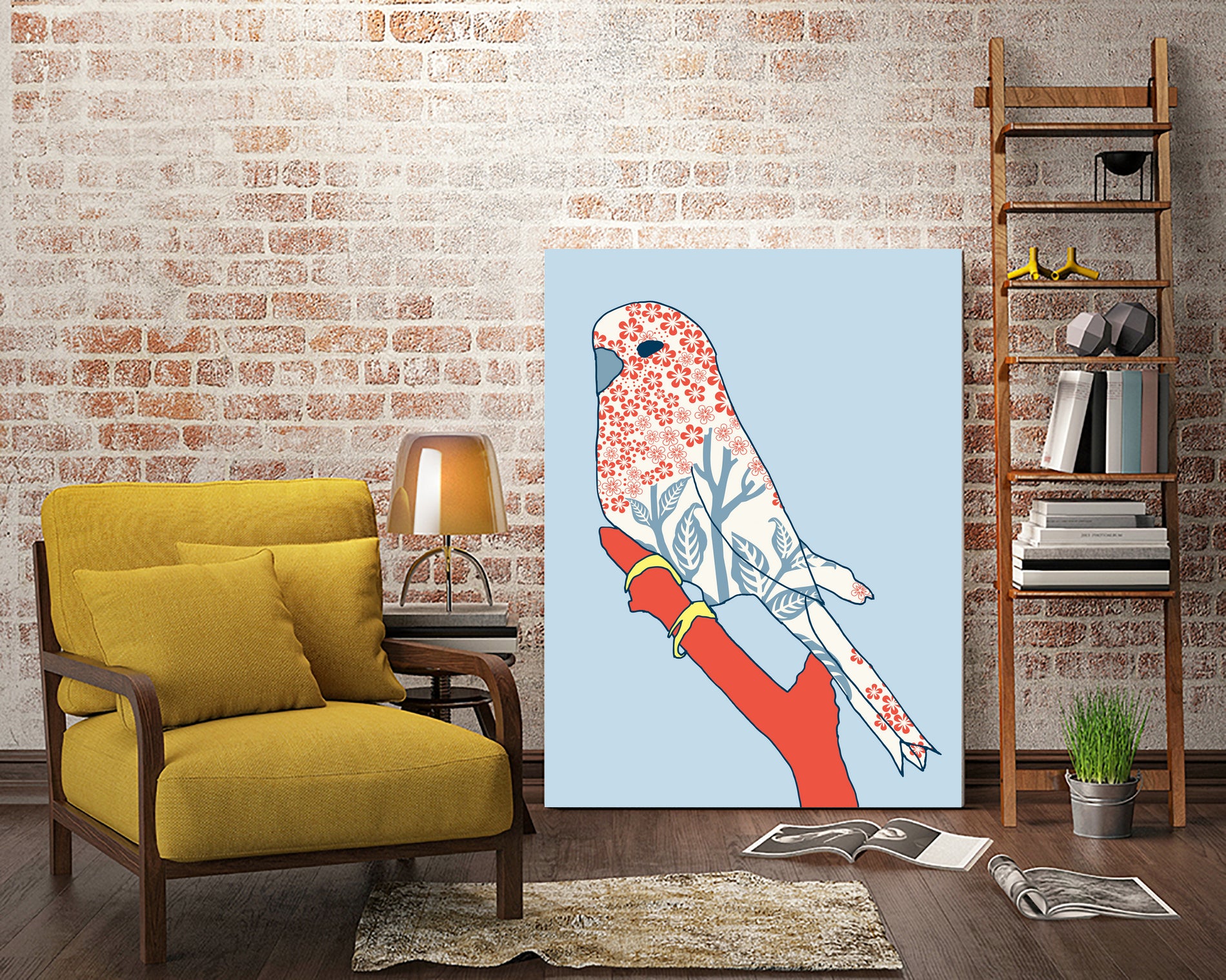 BUDGIE FLORAL BLUE by Thomas Fernez on GIANT ART - blue digital painting