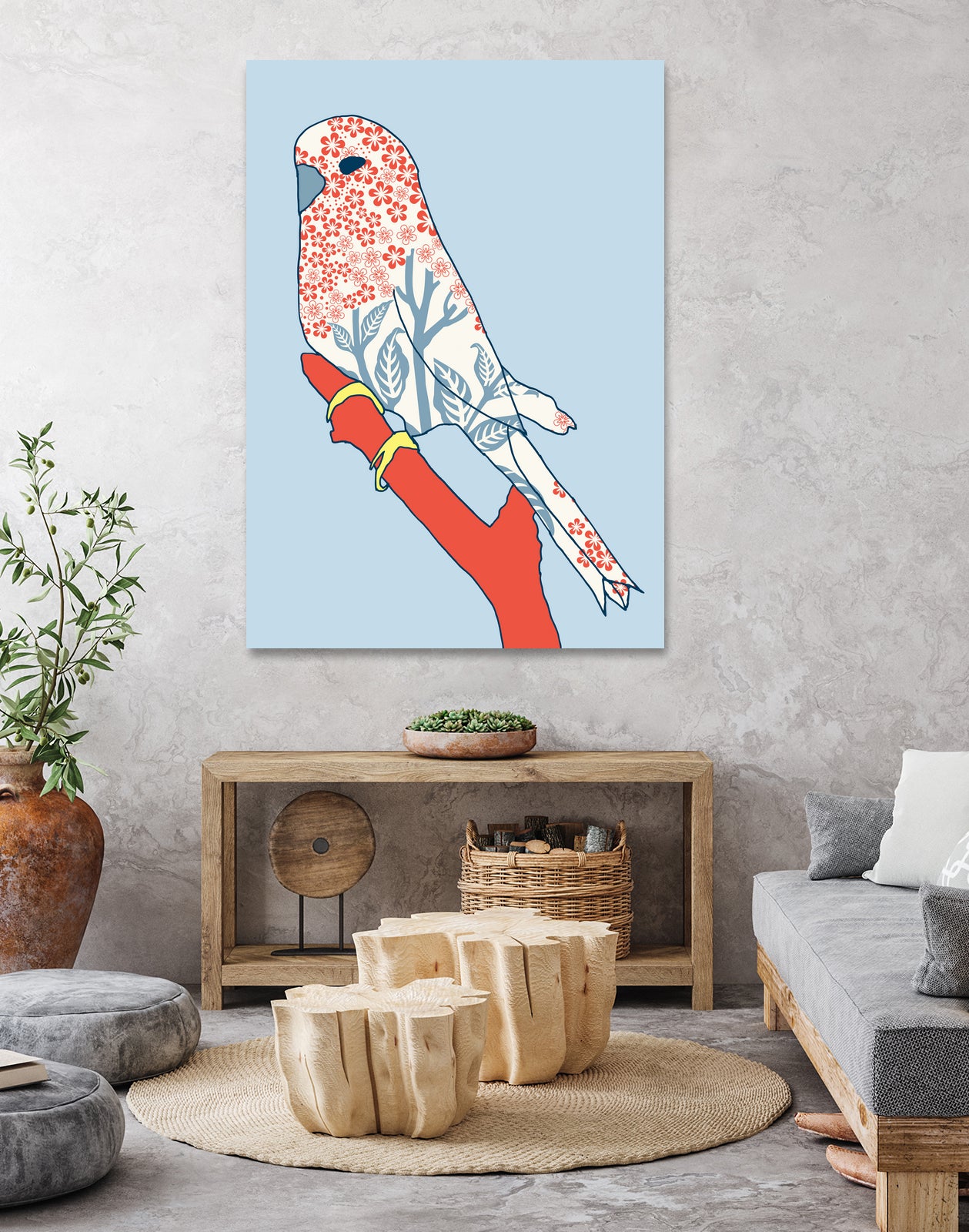 BUDGIE FLORAL BLUE by Thomas Fernez on GIANT ART - blue digital painting