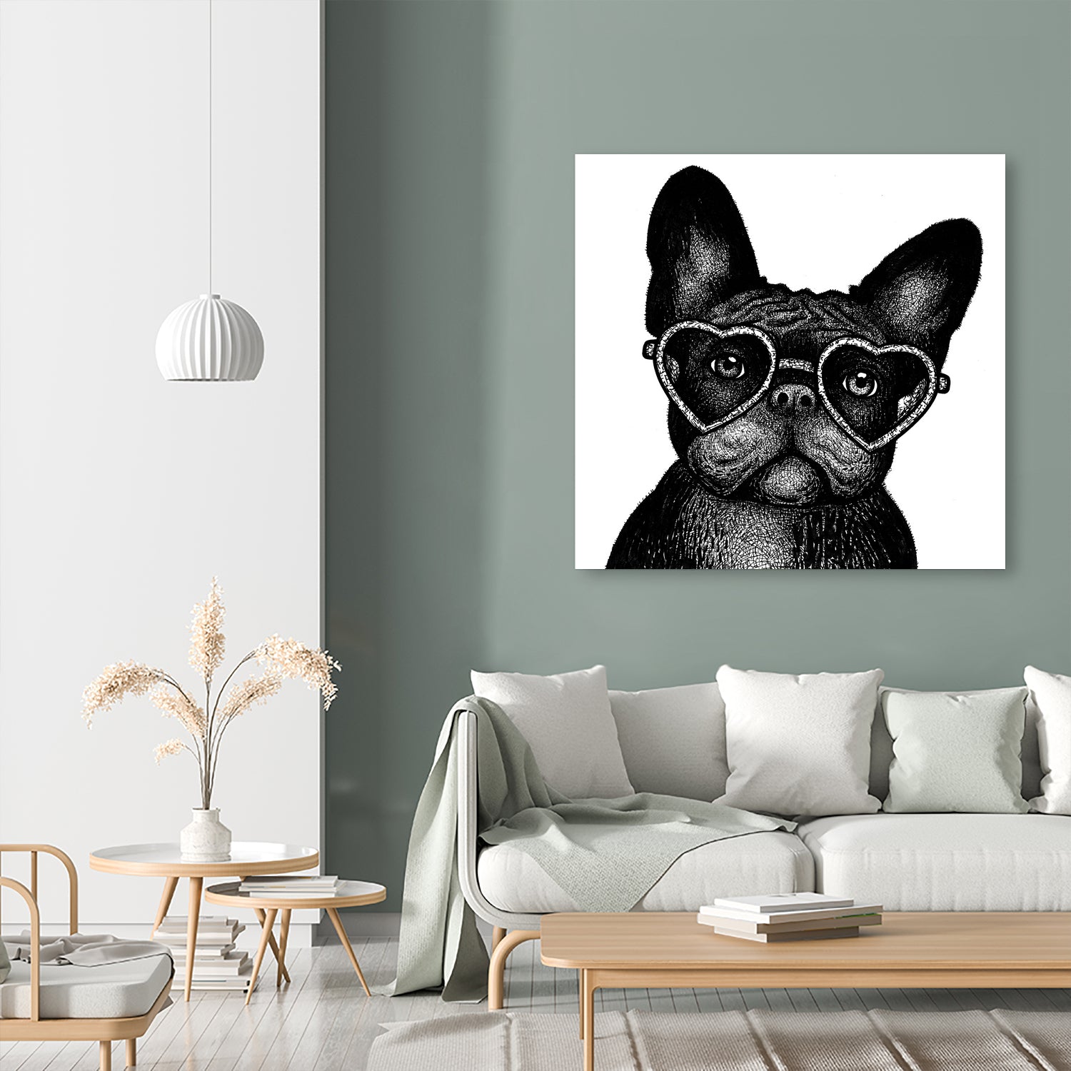 French bulldog portrait in glasses by Anastasiia Kononenko on GIANT ART - black cartooning