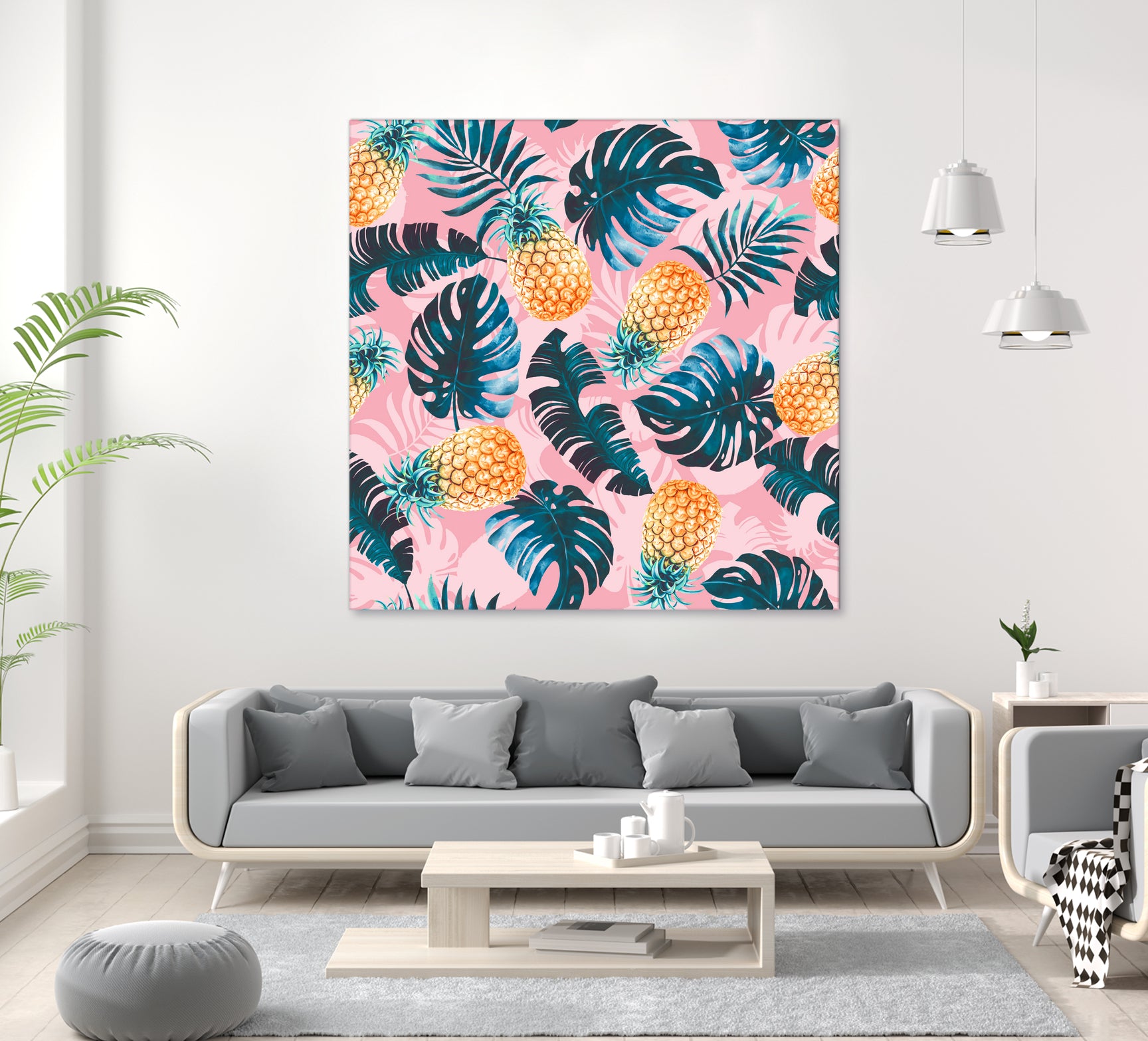 Pineapple and Leaf Pattern by burcu korkmazyurek on GIANT ART - pink digital painting