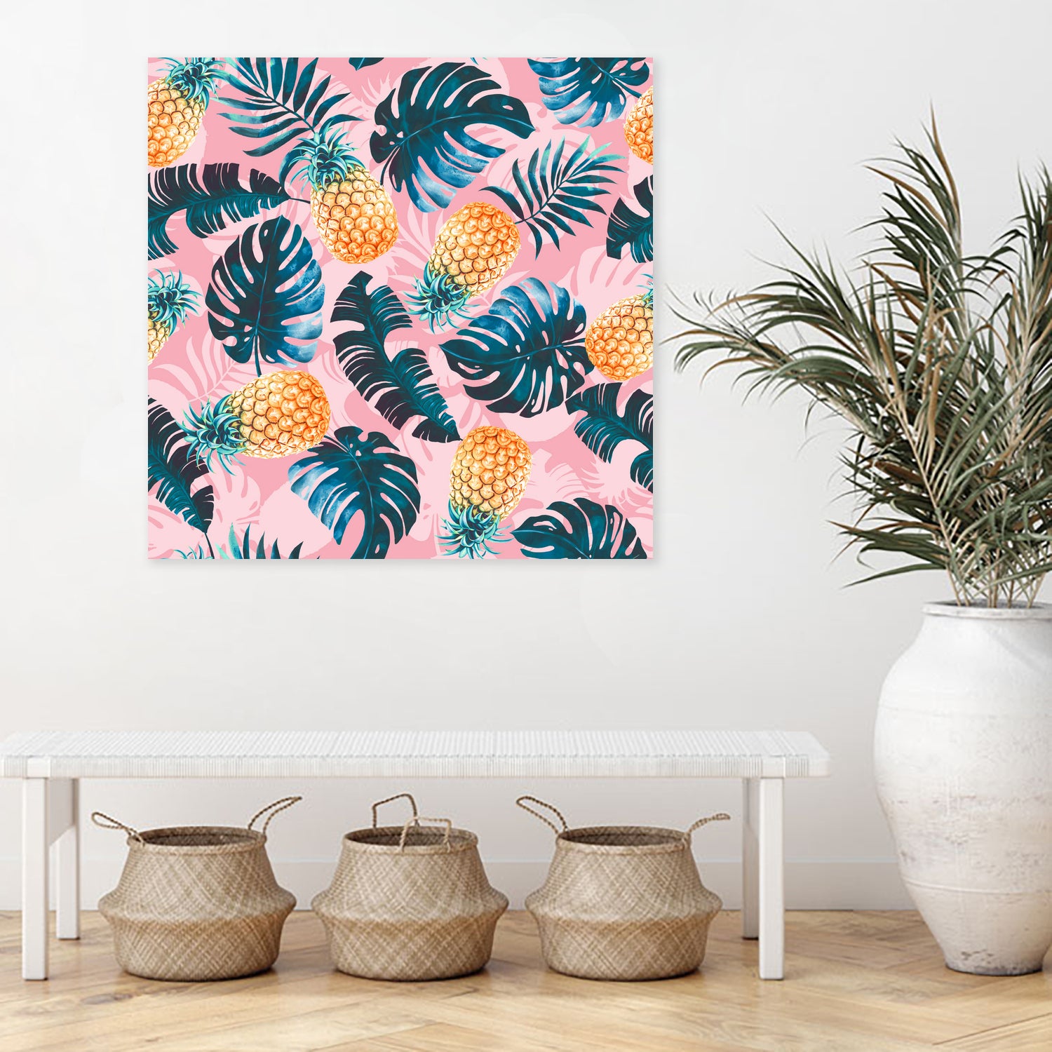 Pineapple and Leaf Pattern by burcu korkmazyurek on GIANT ART - pink digital painting
