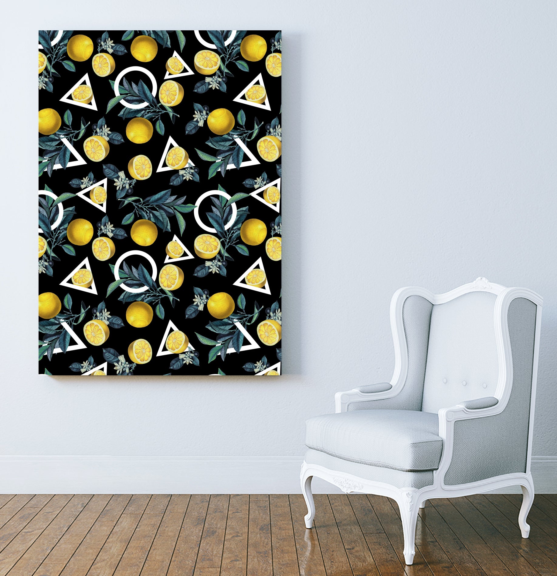 Geometric and Lemon pattern II by burcu korkmazyurek on GIANT ART - black digital painting
