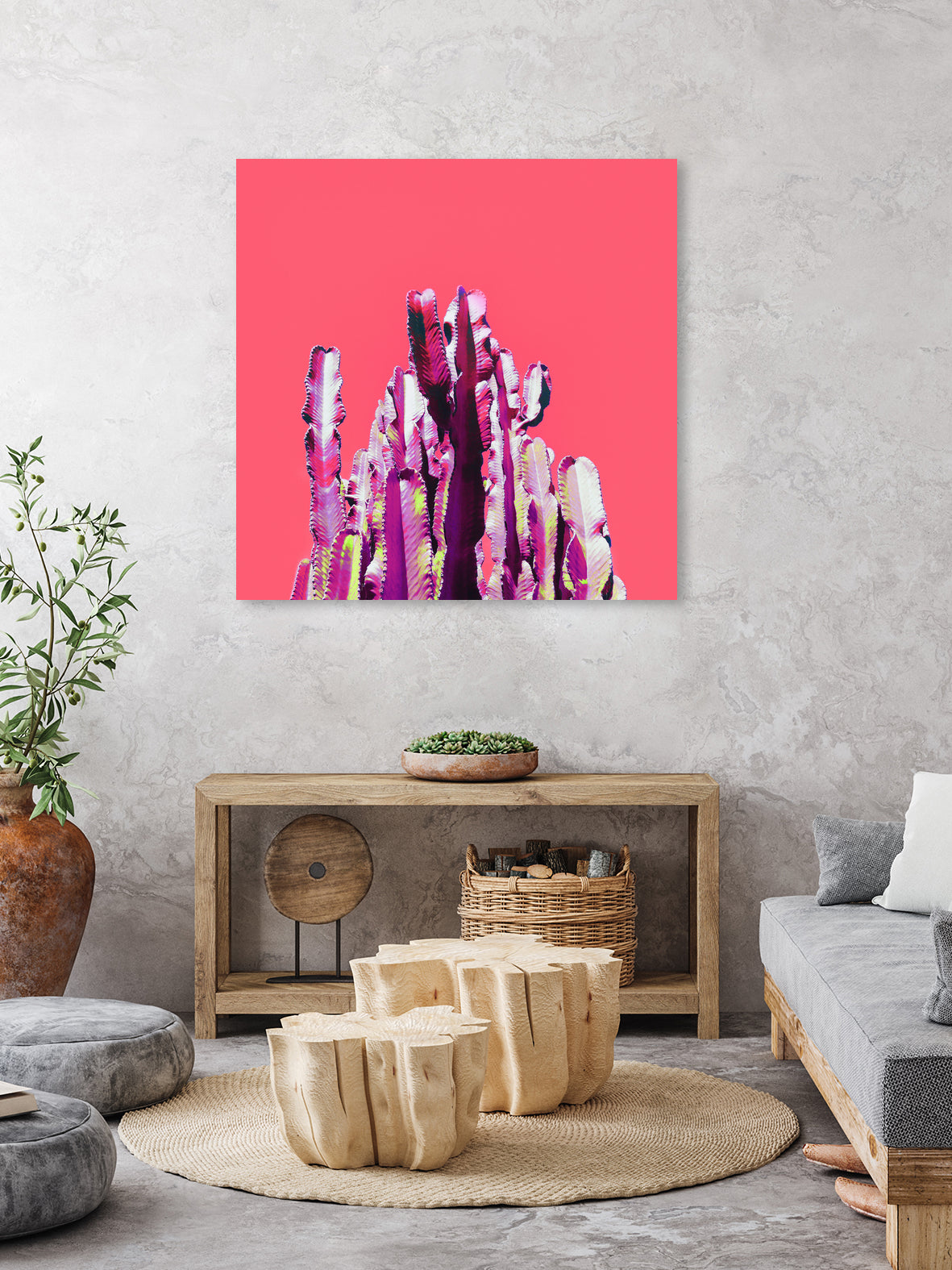 Majestic Cactus on Coral by Dominique Van Roey on GIANT ART - pink photo manipulation