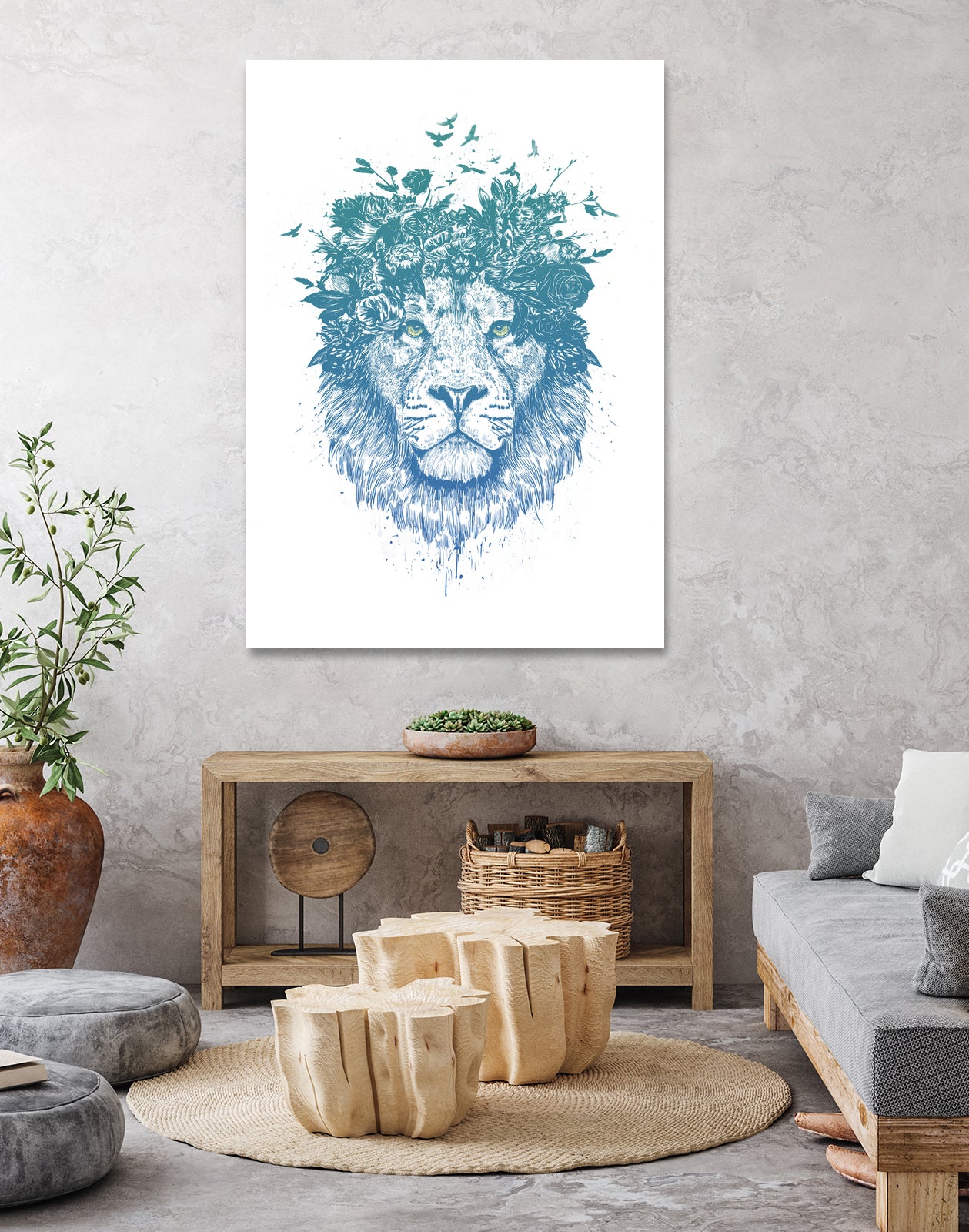Floral lion by Solti Balázs on GIANT ART - white digital drawing