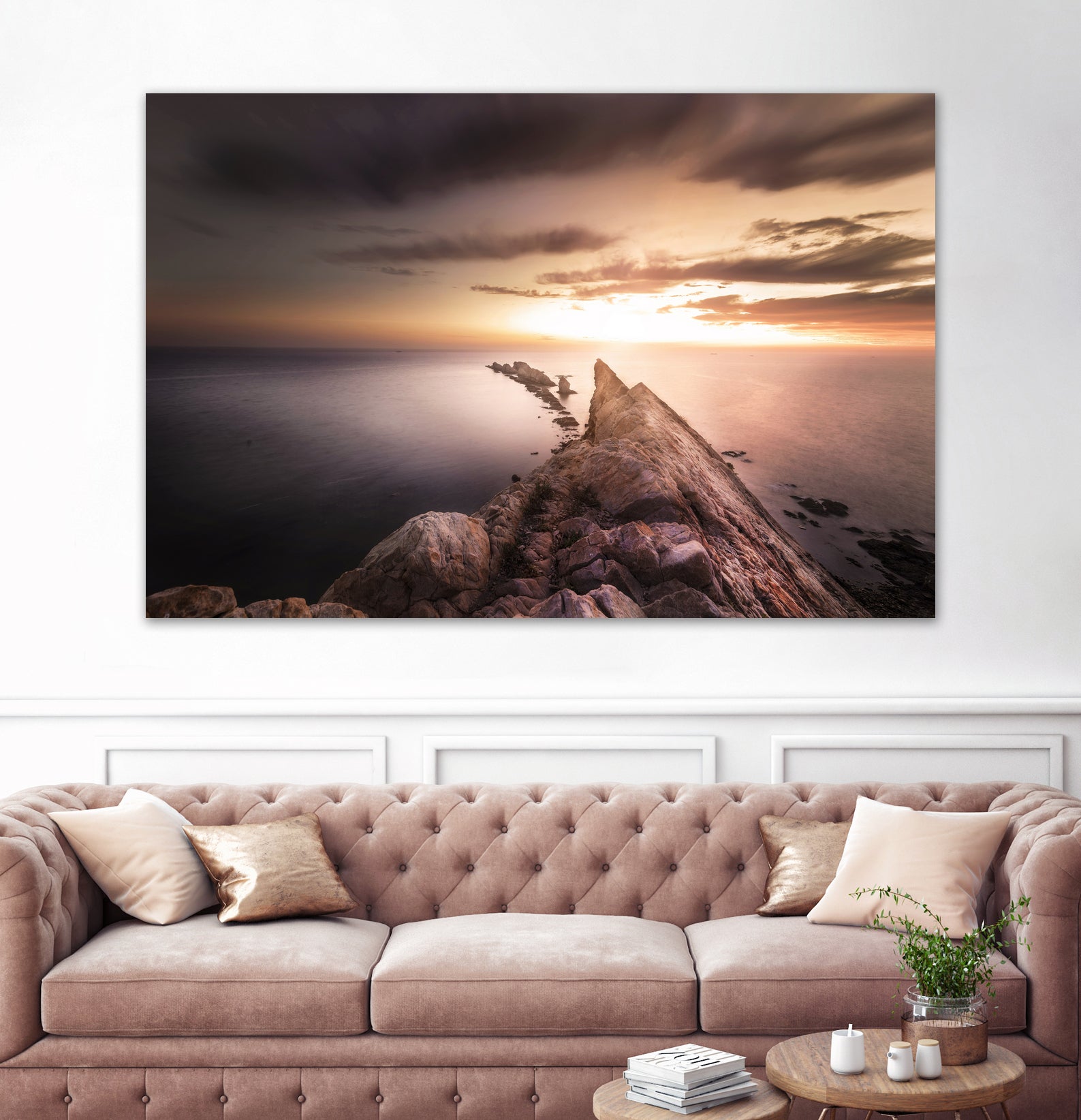 Sunset Coast, Waves and Rocks by Petra Lang on GIANT ART - brown photo illustration